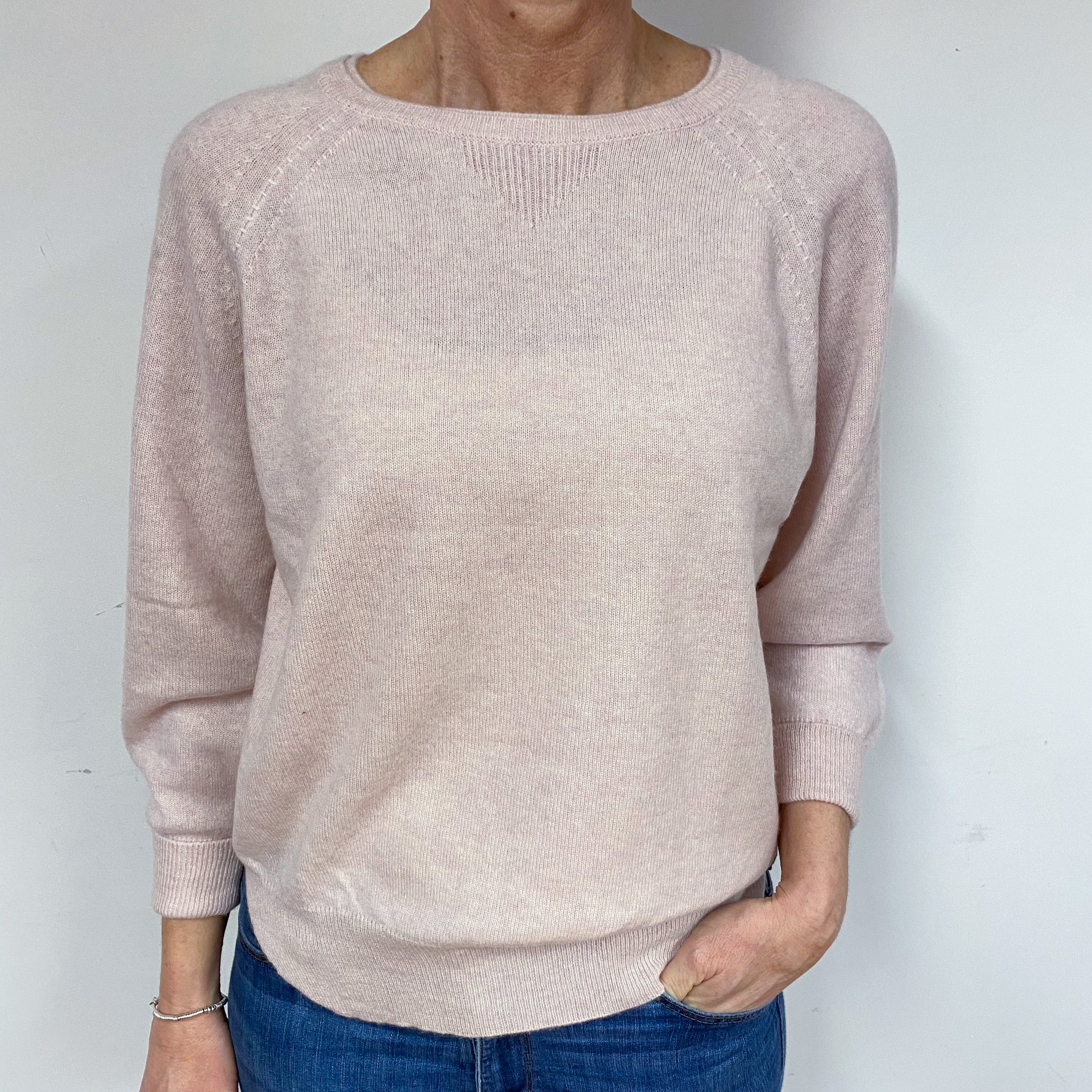 Pale Pink Cashmere Crew Neck Jumper Medium