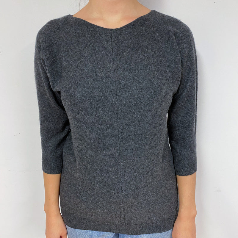 Charcoal Grey Cashmere Crew Neck Jumper Slouchy Small