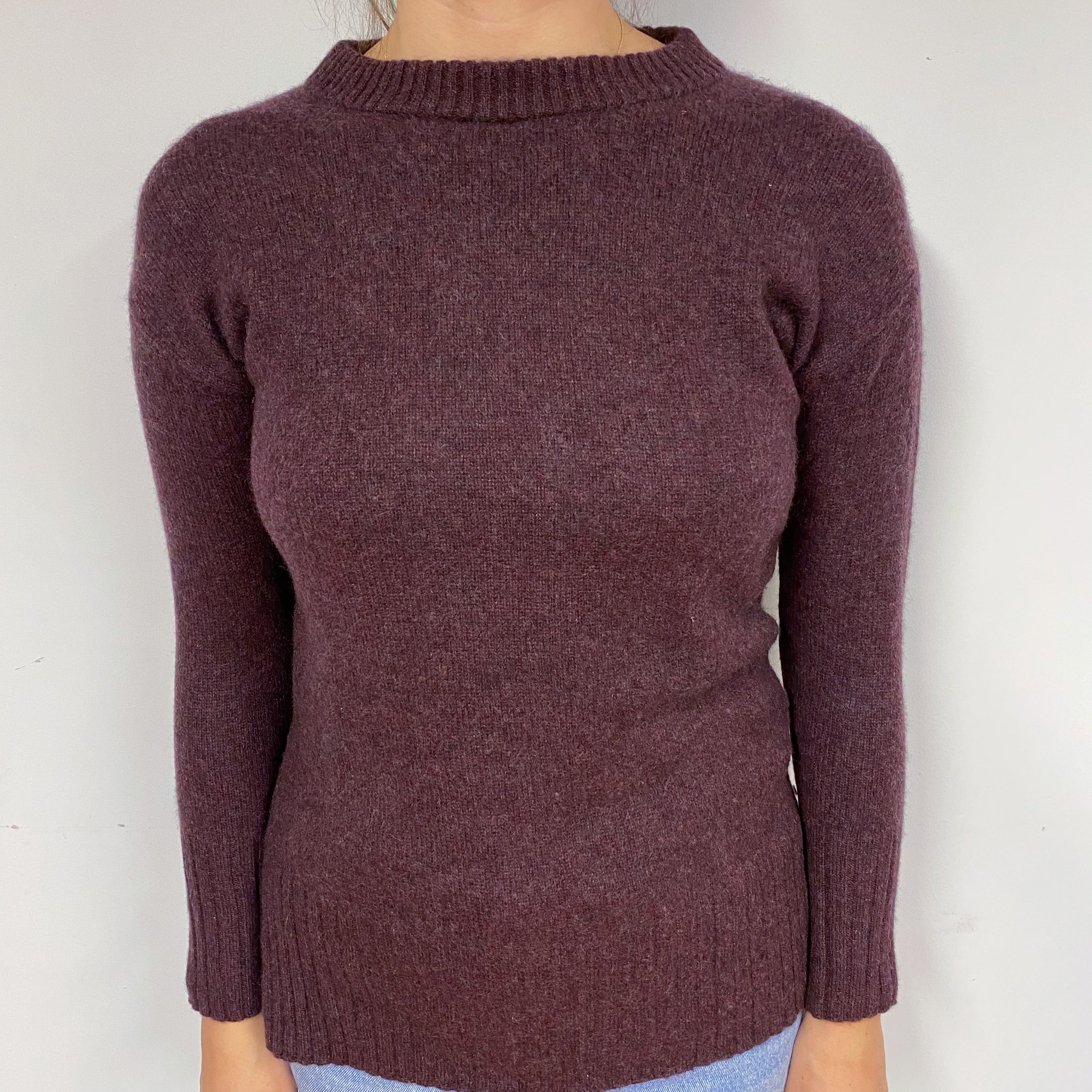 Deep Plum Purple Cashmere Crew Neck Jumper Small