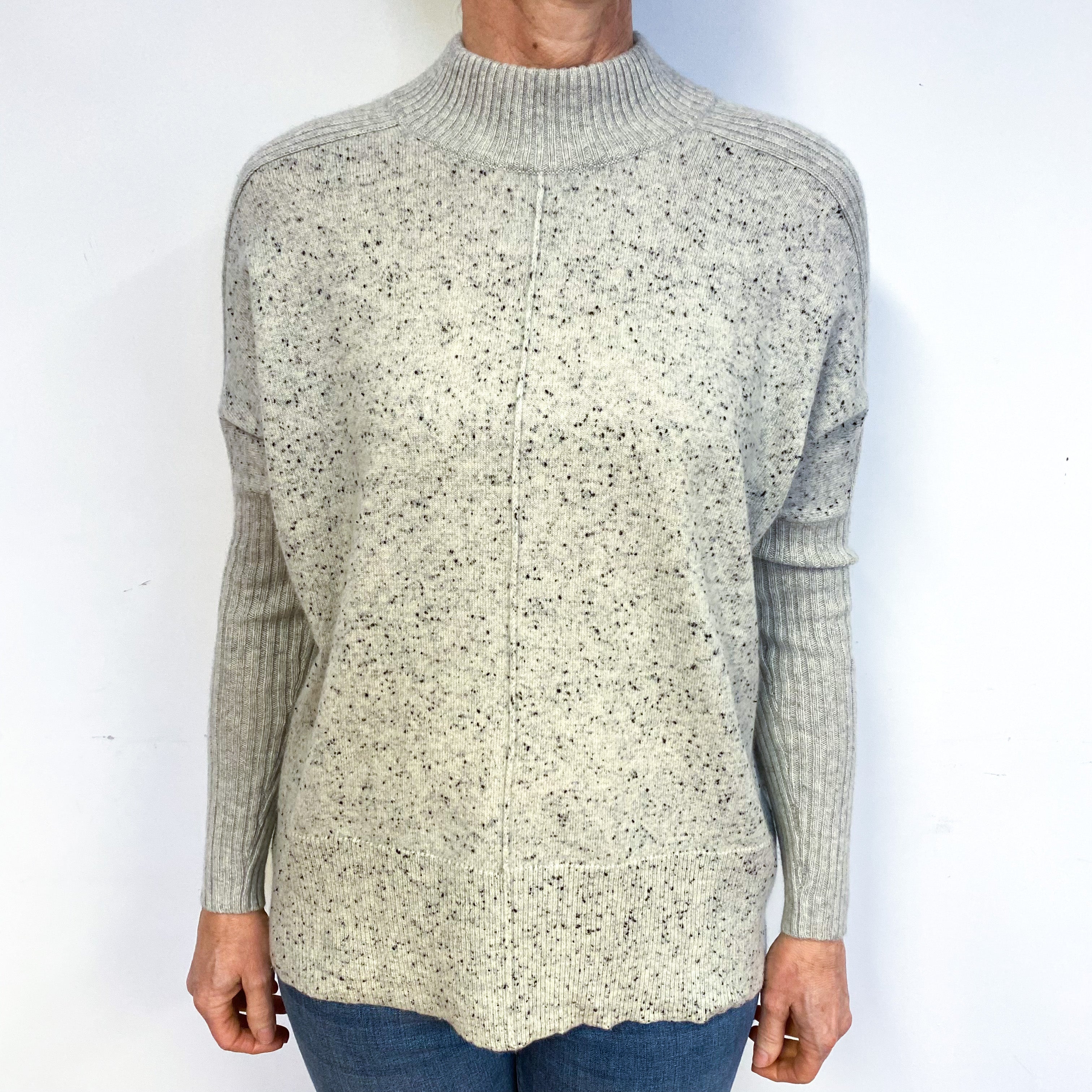 Orvis Flecked Grey Cashmere Polo Neck Jumper Medium