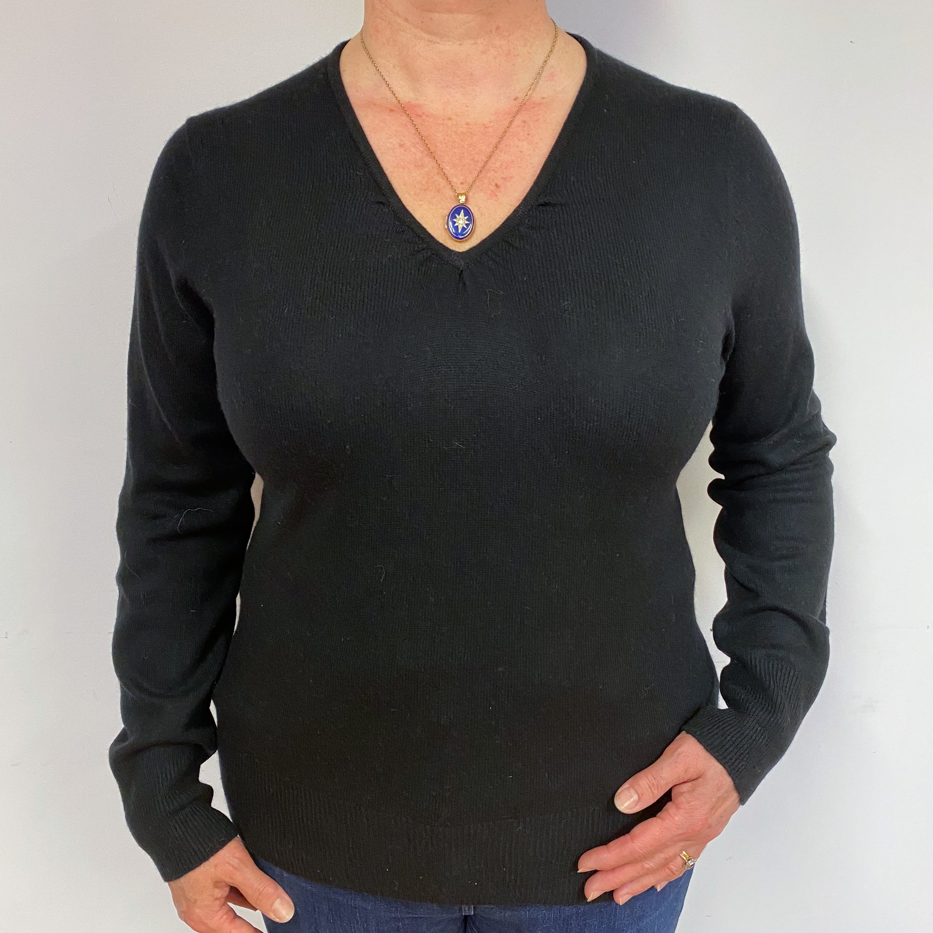 Black Cashmere Ruched V-Neck Jumper Large