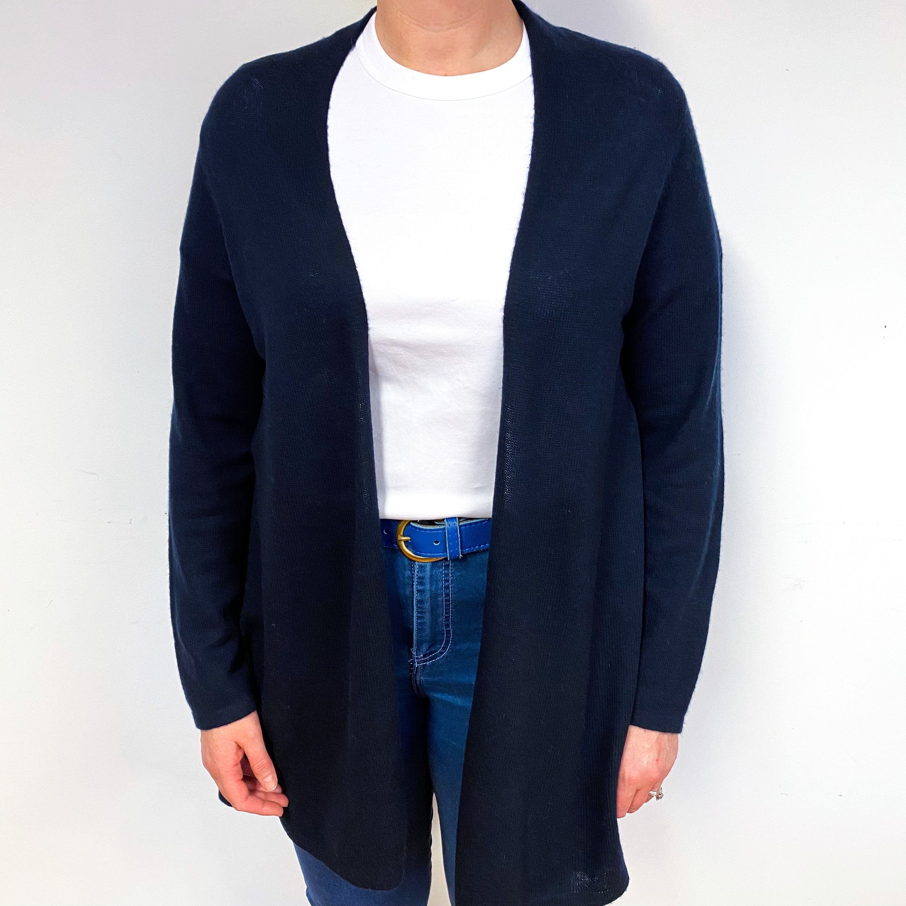 Navy Blue Cashmere Edge to Edge Cardigan Large