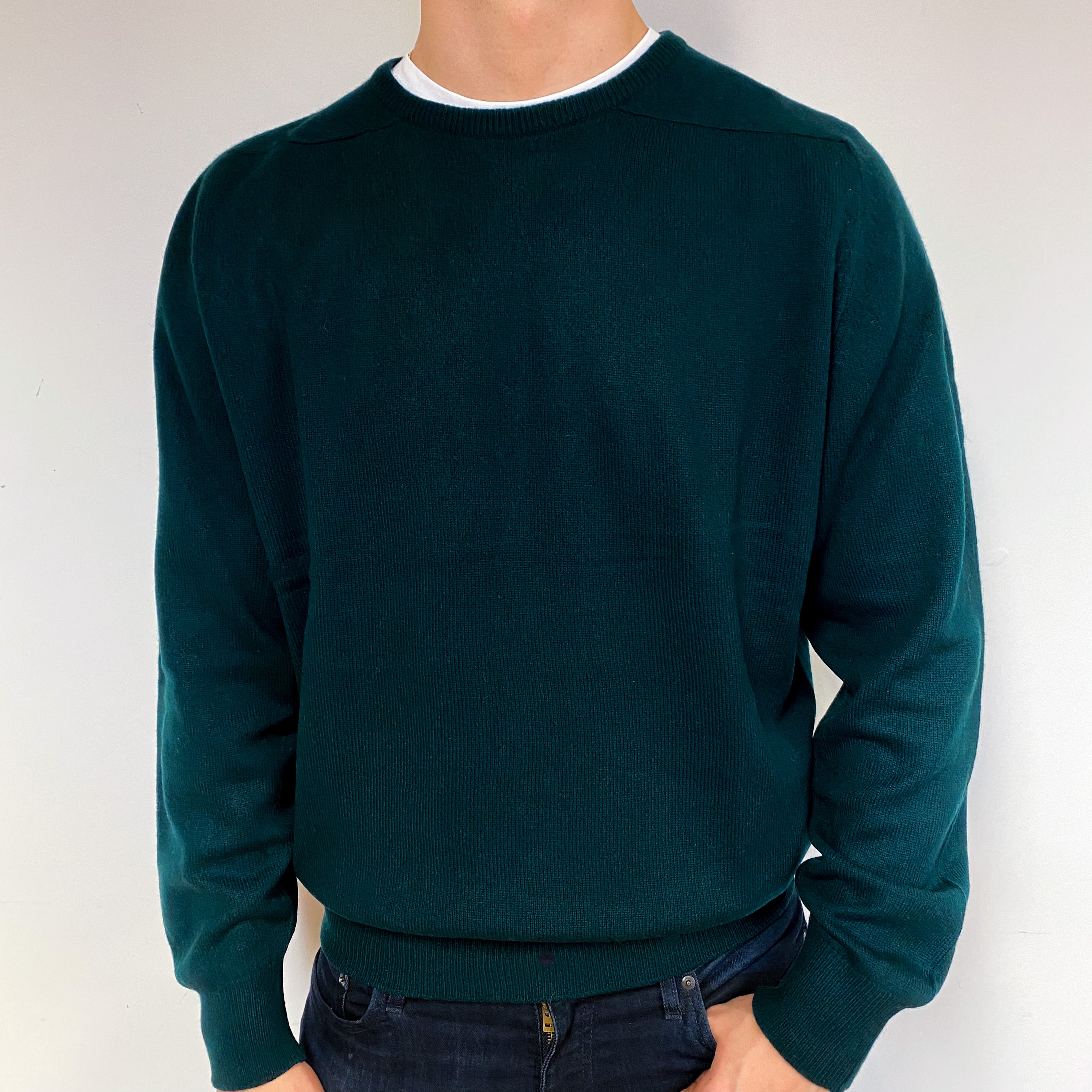 Men's Vintage Bottle Green Cashmere Crew Neck Jumper Extra Extra Large