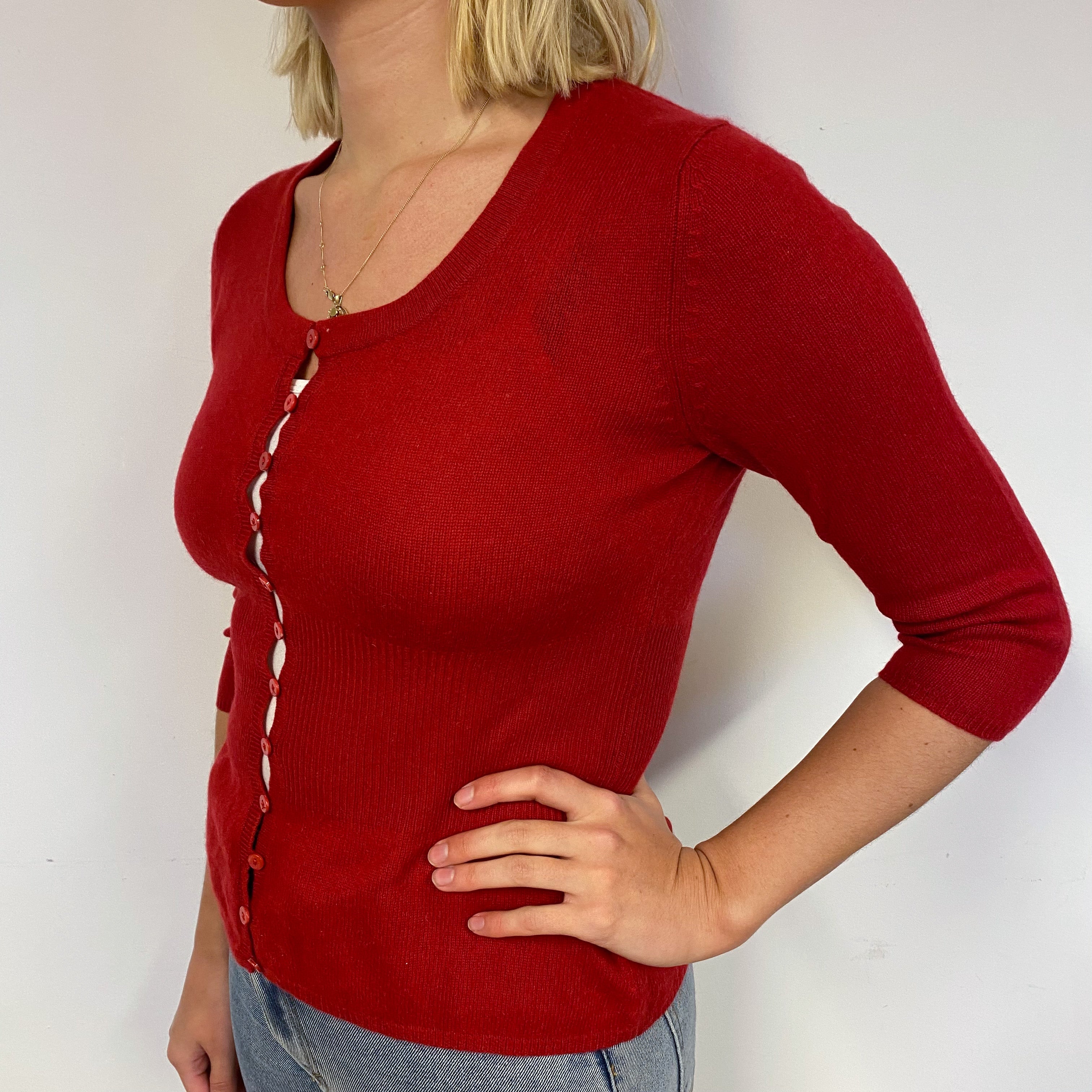 Pat Box Red Cashmere Scoop Neck Cardigan Small