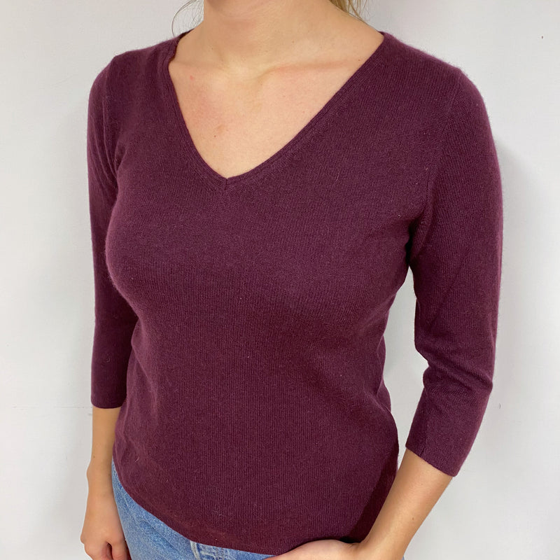 Blueberry Purple Cashmere V-Neck Jumper Small
