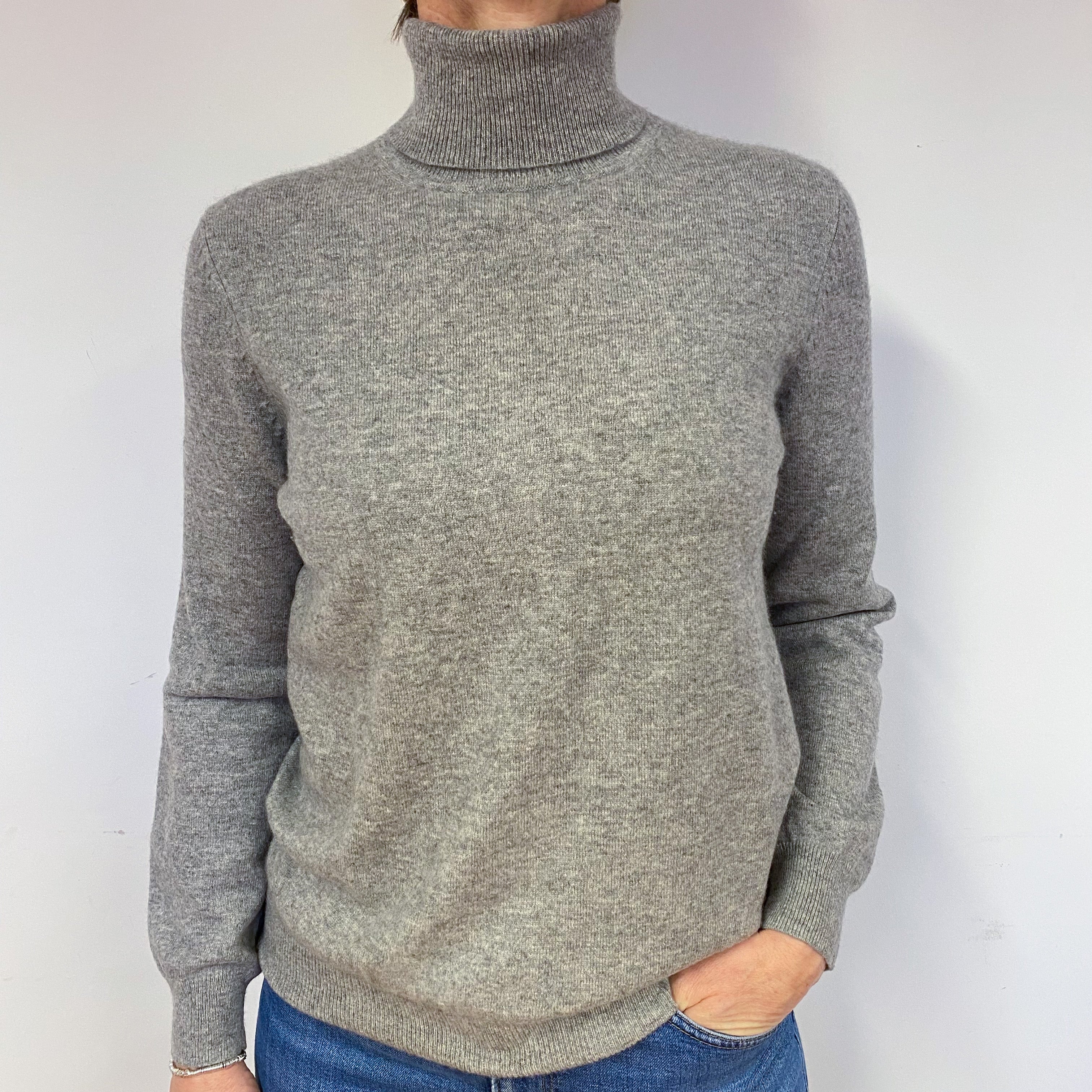 Ash Grey Cashmere Polo Neck Jumper Medium