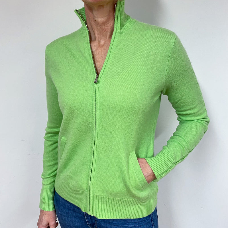 Lime Green Cashmere Zip Front Cardigan Medium NEARLY NEW CASHMERE CO.