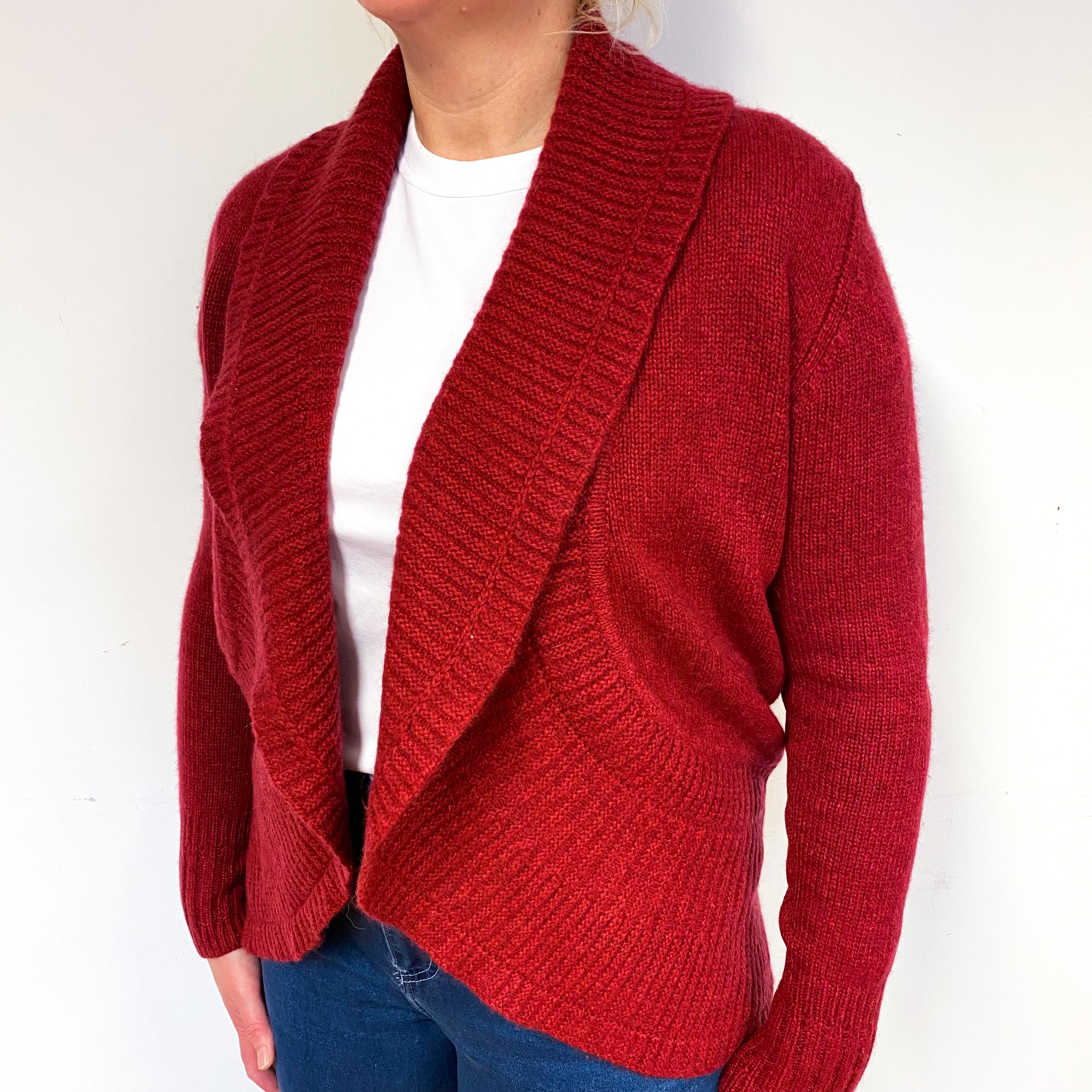 Crimson Red Heavy Knit Cashmere Edge to Edge Cardigan Large