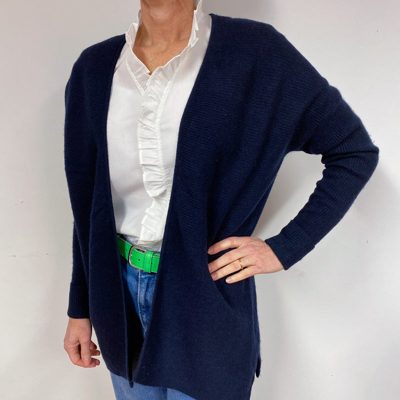 Navy Blue Cashmere Edge to Edge Cardigan Medium