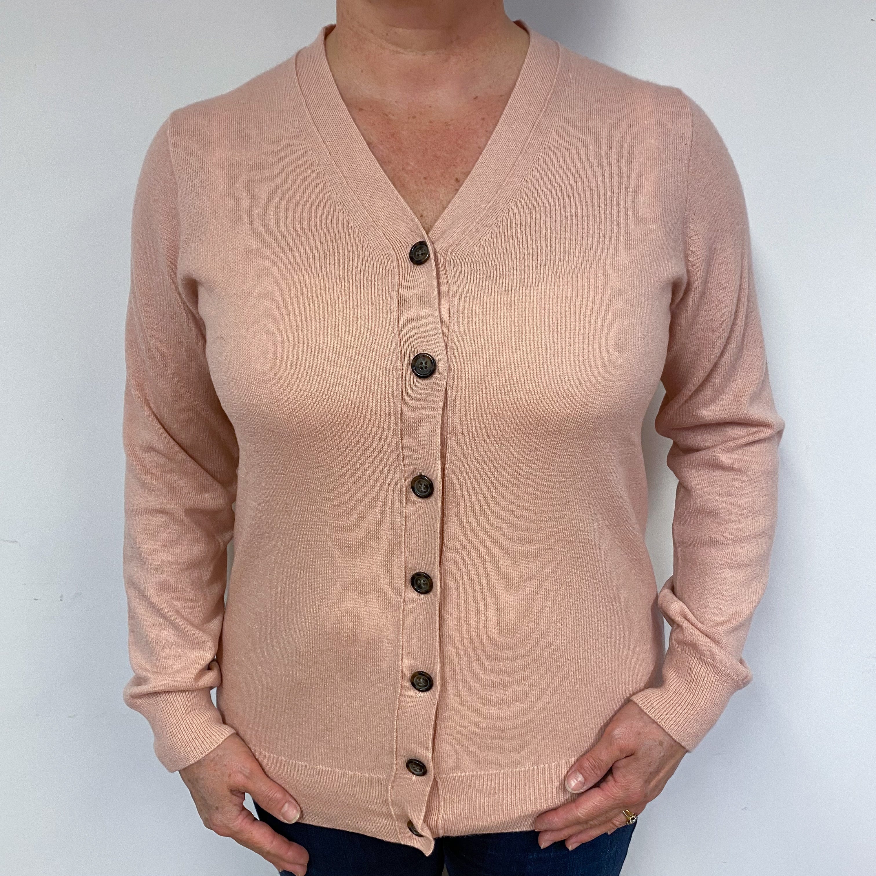 Blush Pink Cashmere V-Neck Cardigan Large