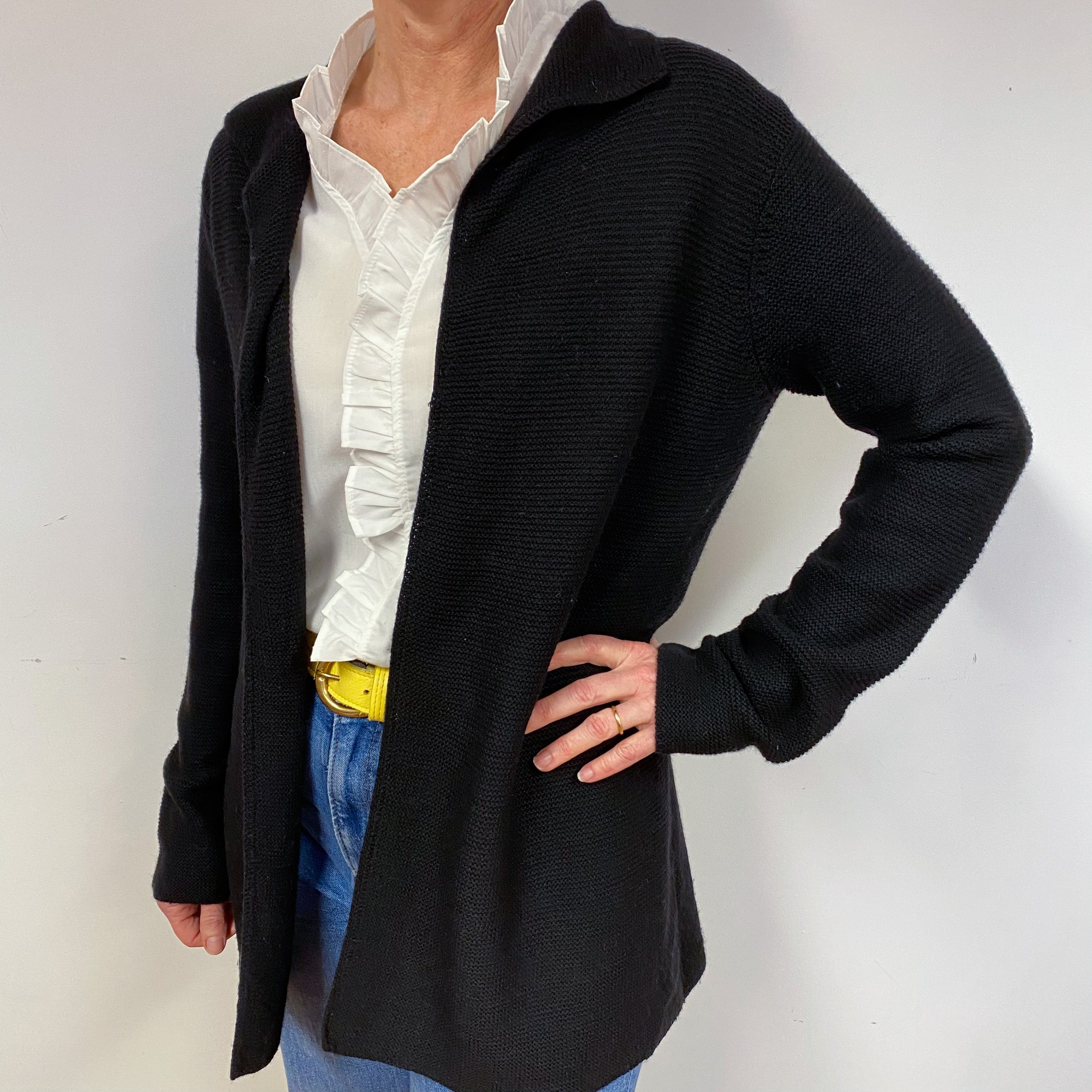 Black Cashmere Edge to Edge Cardigan Medium