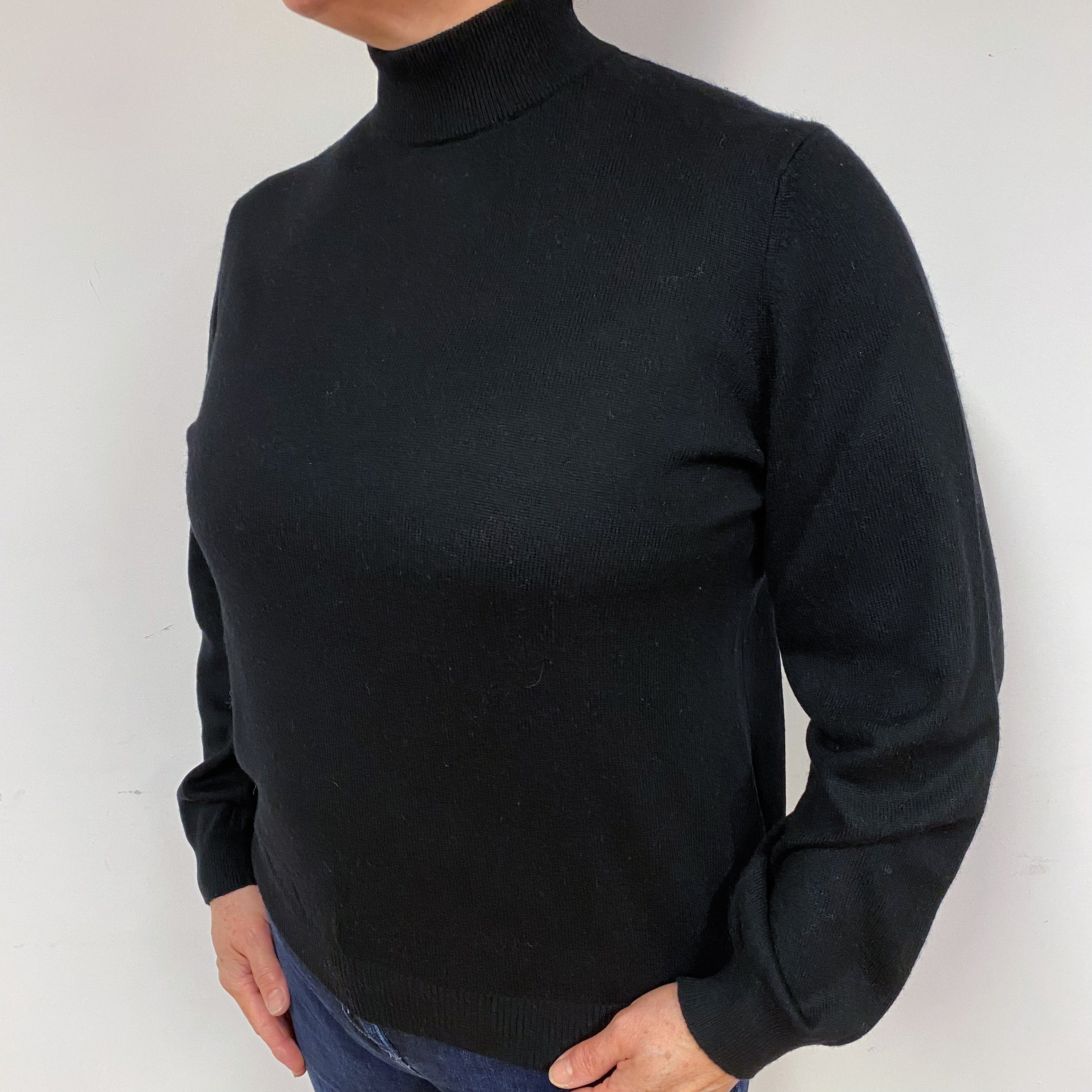 Black Cashmere Polo Neck Jumper Large