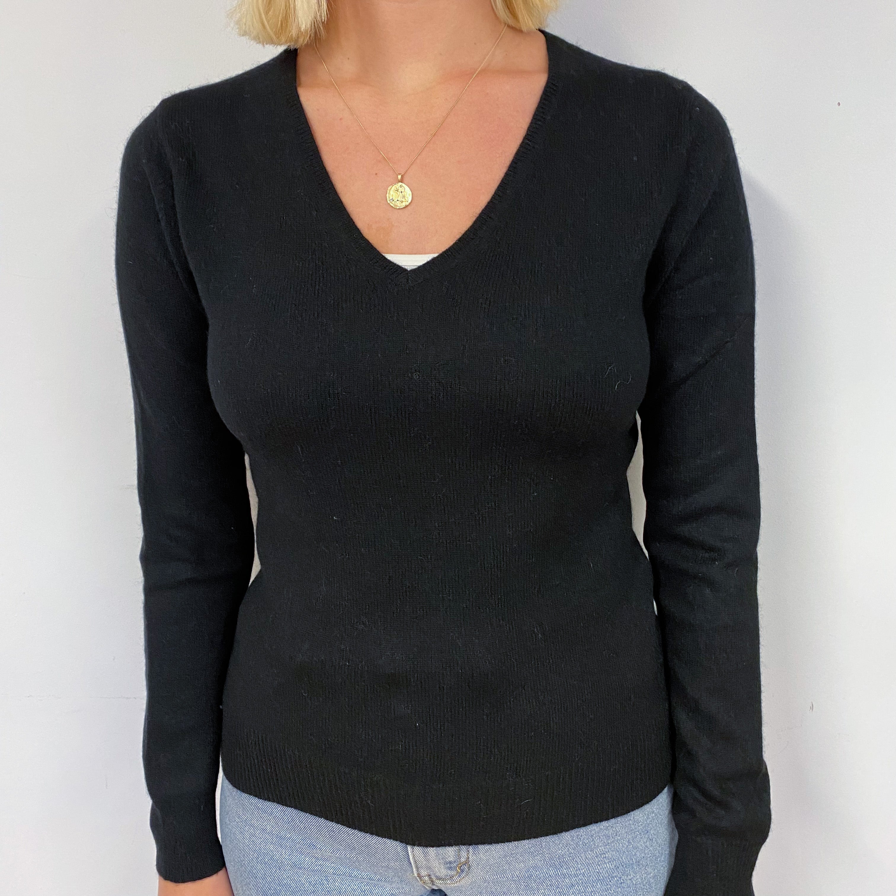 Black Cashmere V-Neck Jumper Small