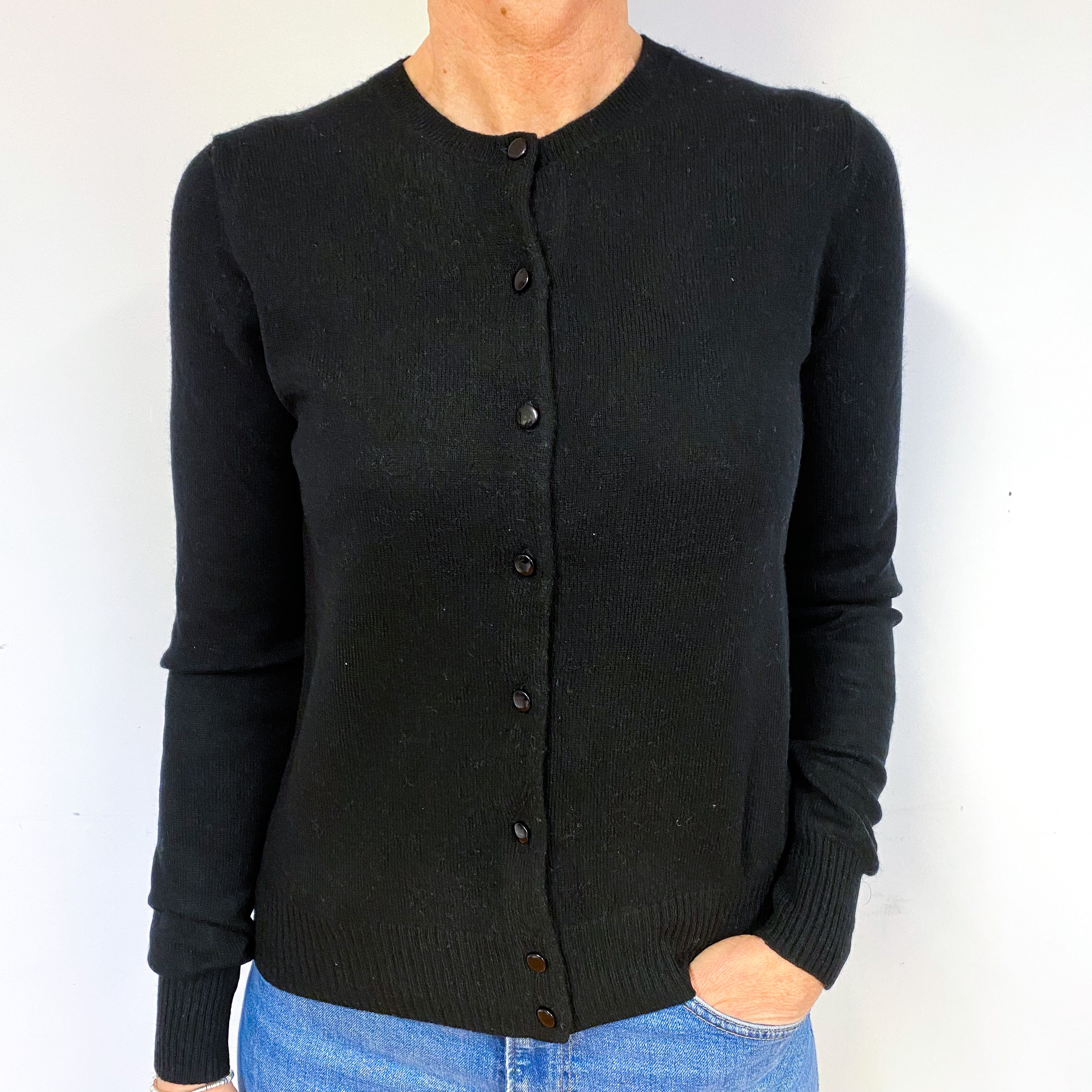 Black Cashmere Crew Neck Cardigan Medium
