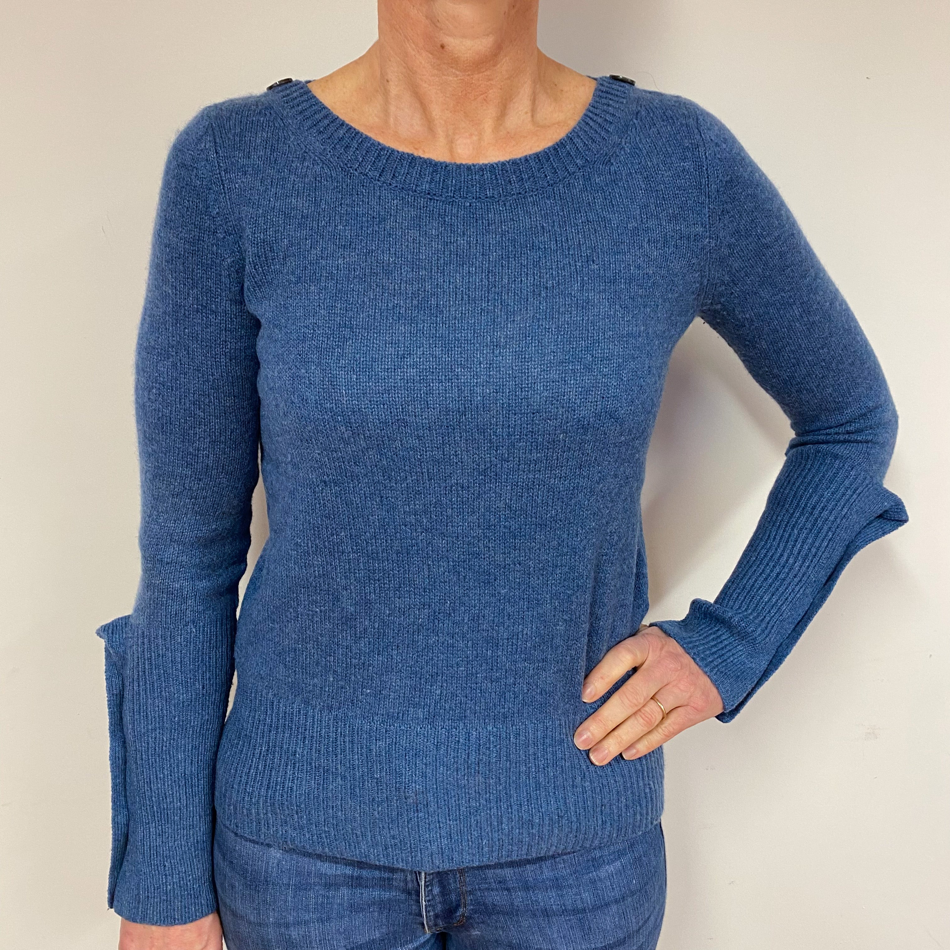 Deep Denim Blue Cashmere Crew Neck Jumper Medium