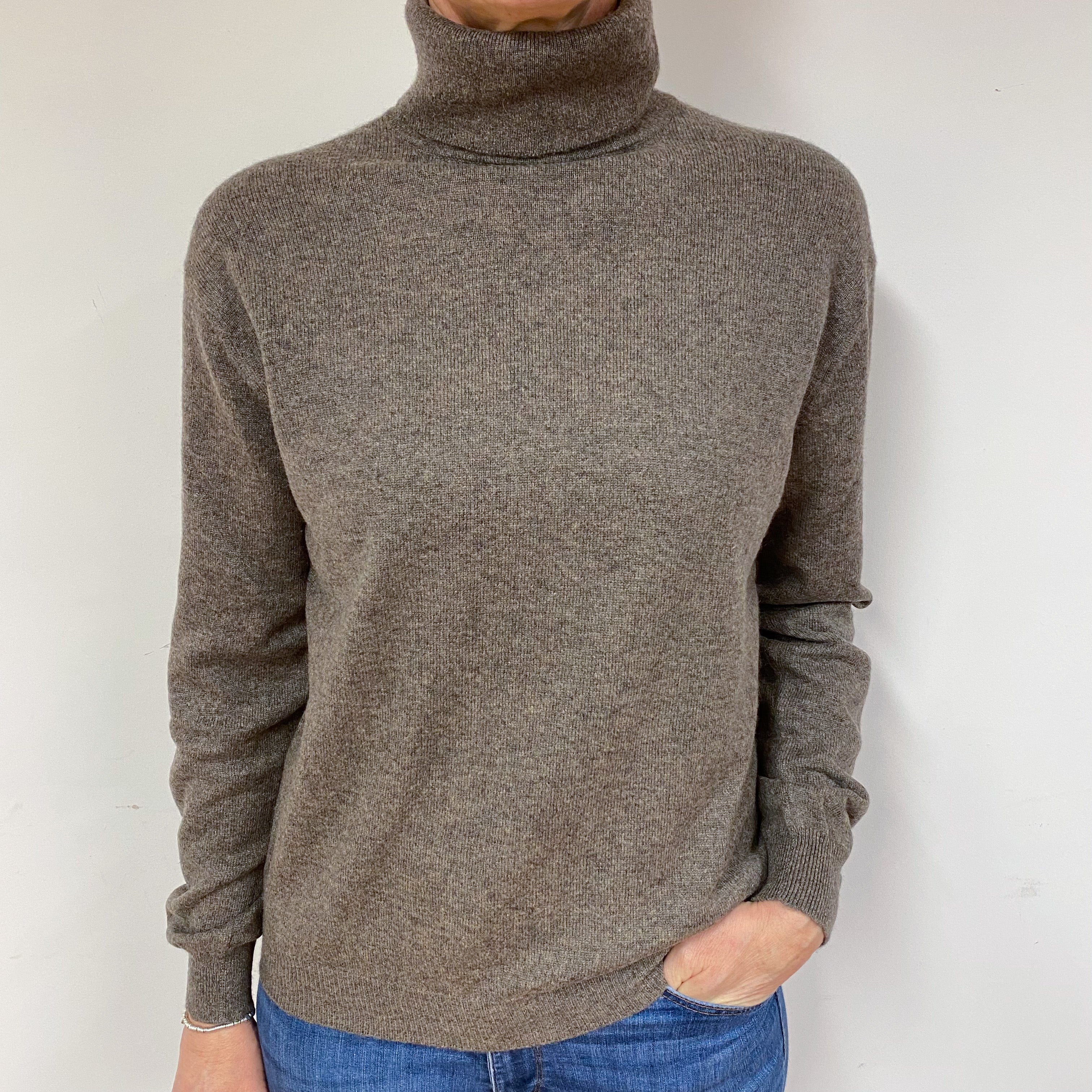 Mole Brown Cashmere Polo Neck Jumper Medium