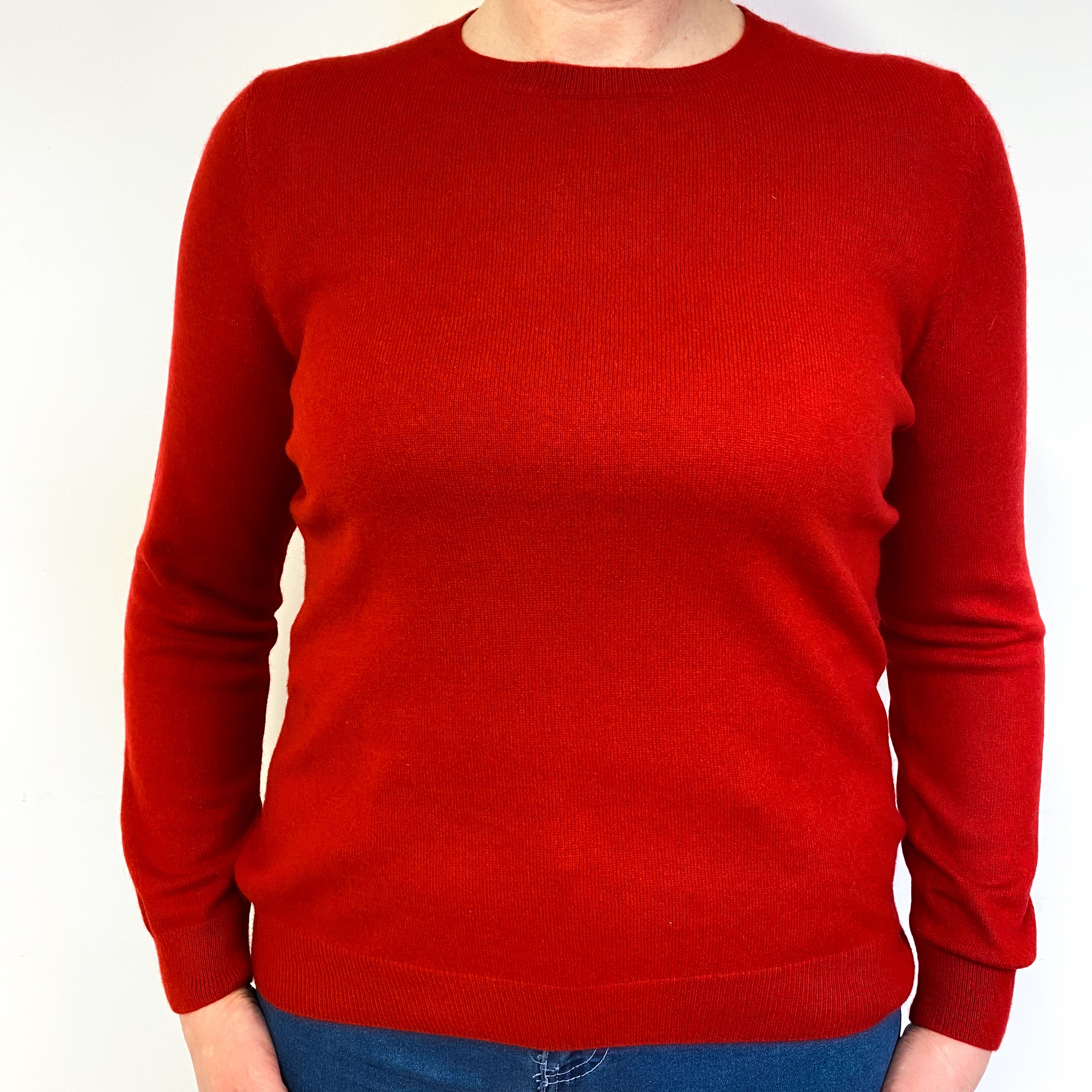 Scarlet Red Cashmere Crew Neck Jumper Large/Petite