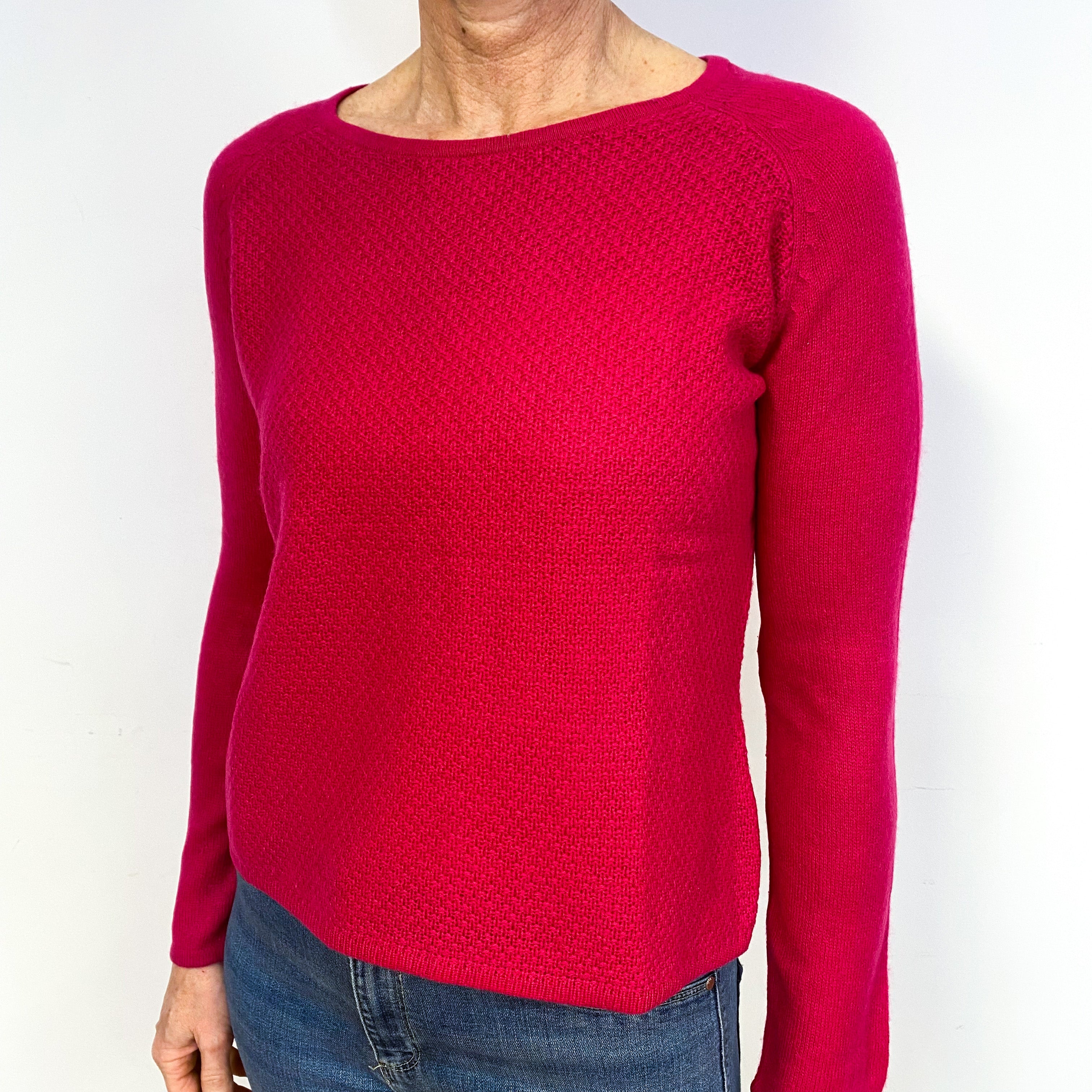 Raspberry Pink Cashmere Crew Neck Jumper Medium