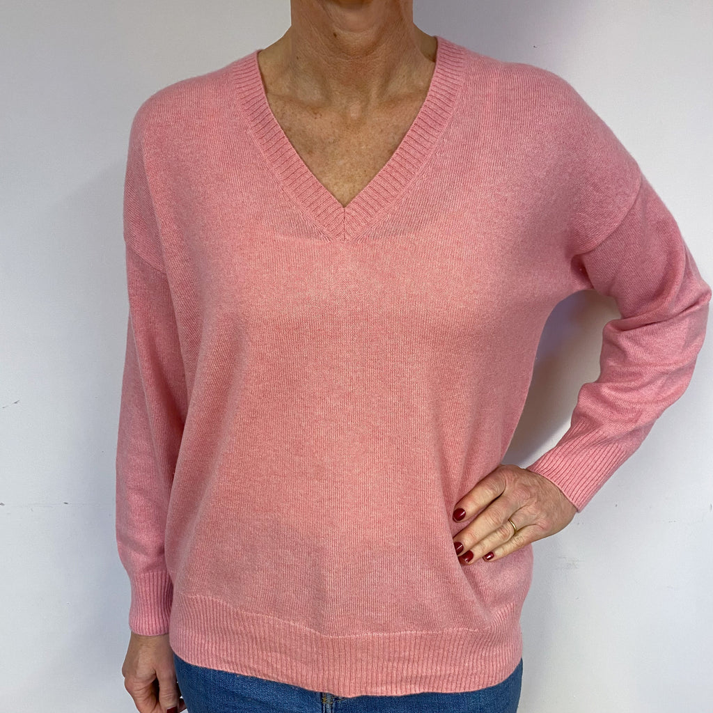 Slouchy Candy Pink Cashmere V-Neck Jumper Medium