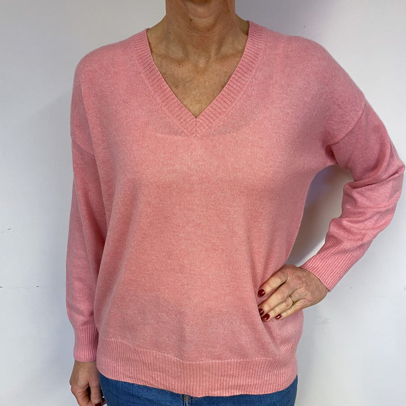 Slouchy Candy Pink Cashmere V-Neck Jumper Medium