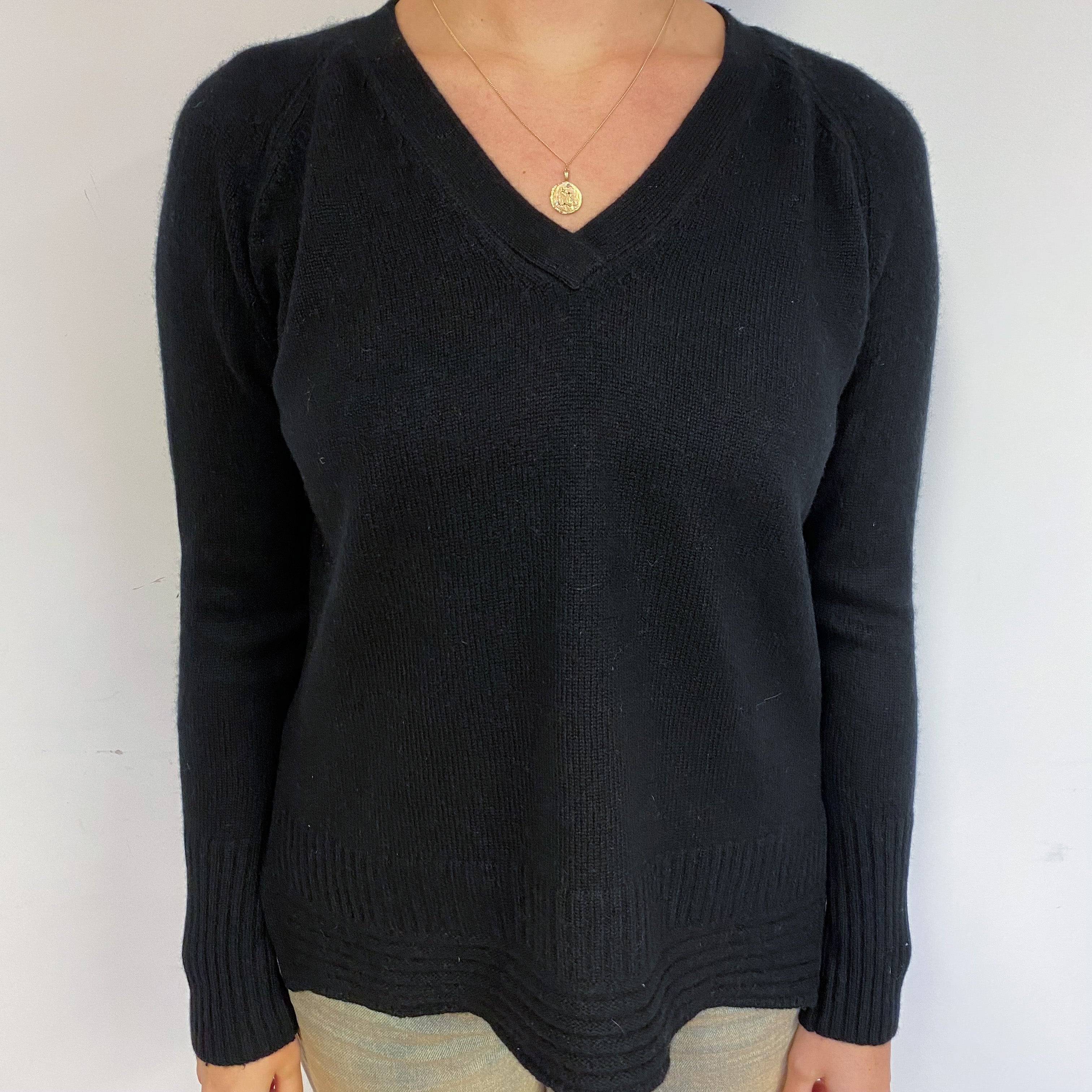 Black Slouchy Cashmere V-Neck Jumper Small