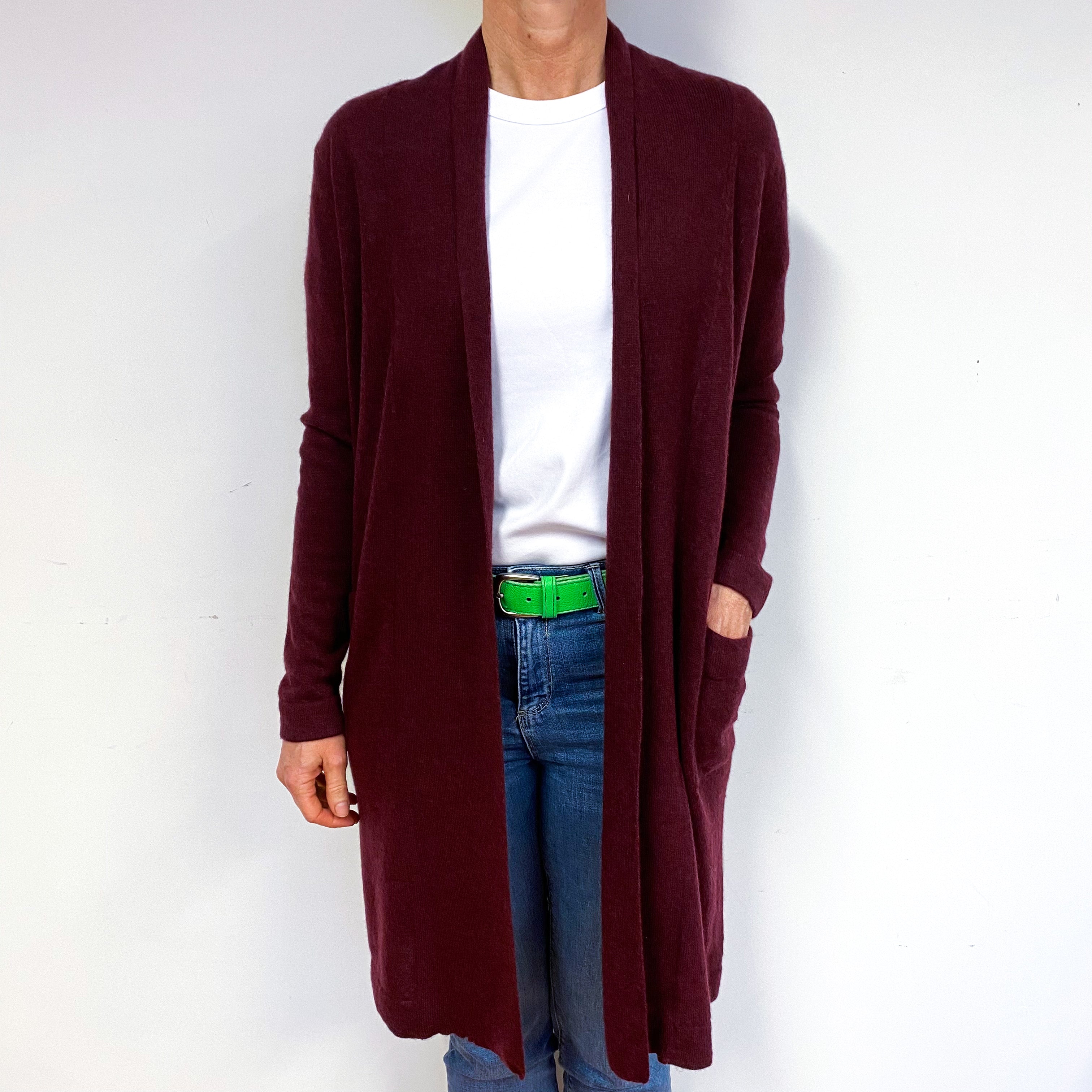 Mulberry Purple Longline Cashmere Edge to Edge Cardigan Medium