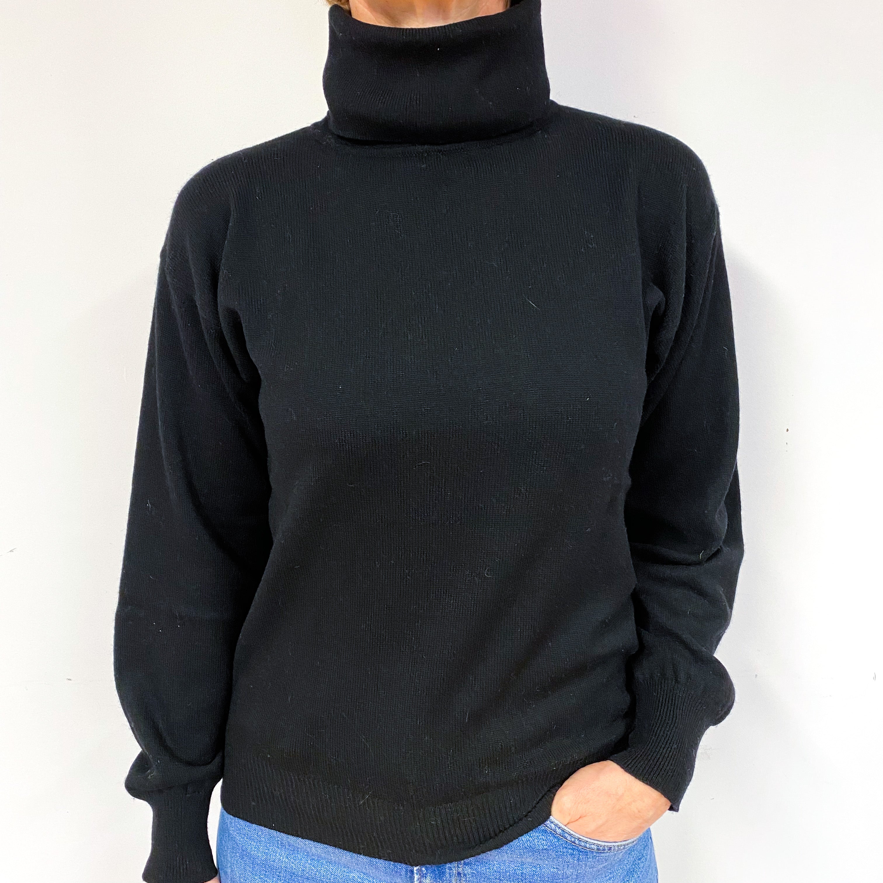 Black Slouchy Cashmere Polo Neck Jumper Medium