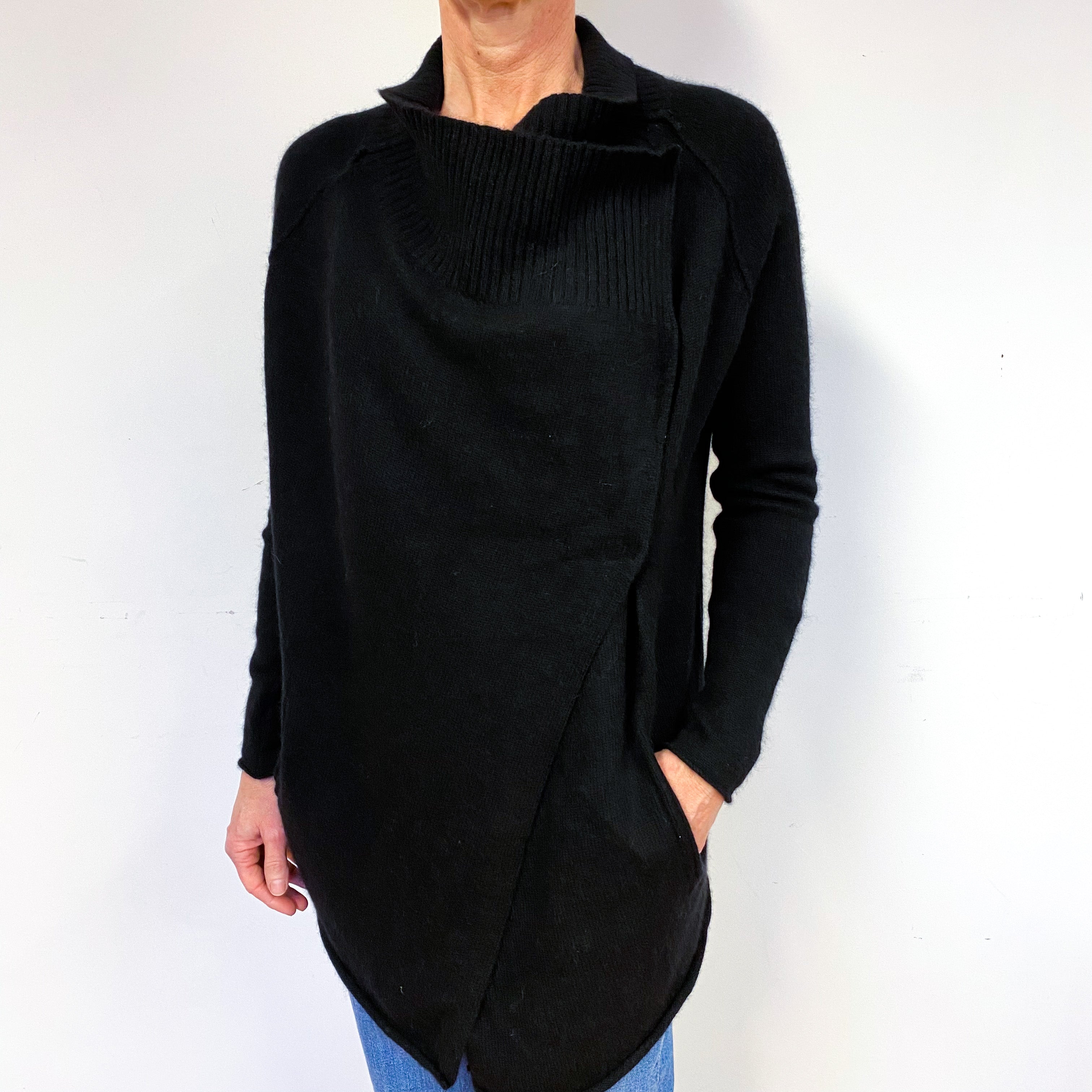 Long Black Cashmere Cross-Over Cardigan Medium