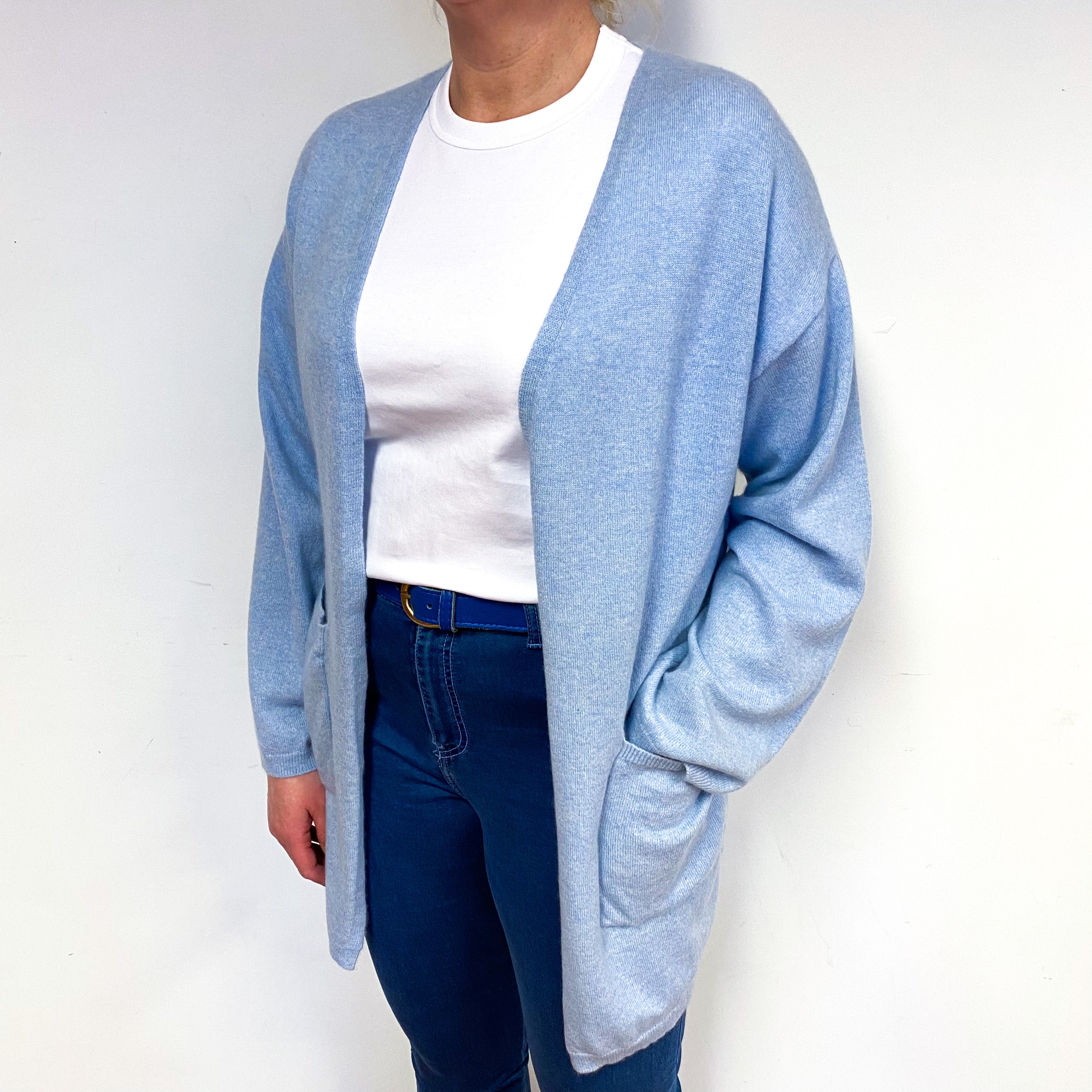 Opal Blue Cashmere Edge to Edge Cardigan Large