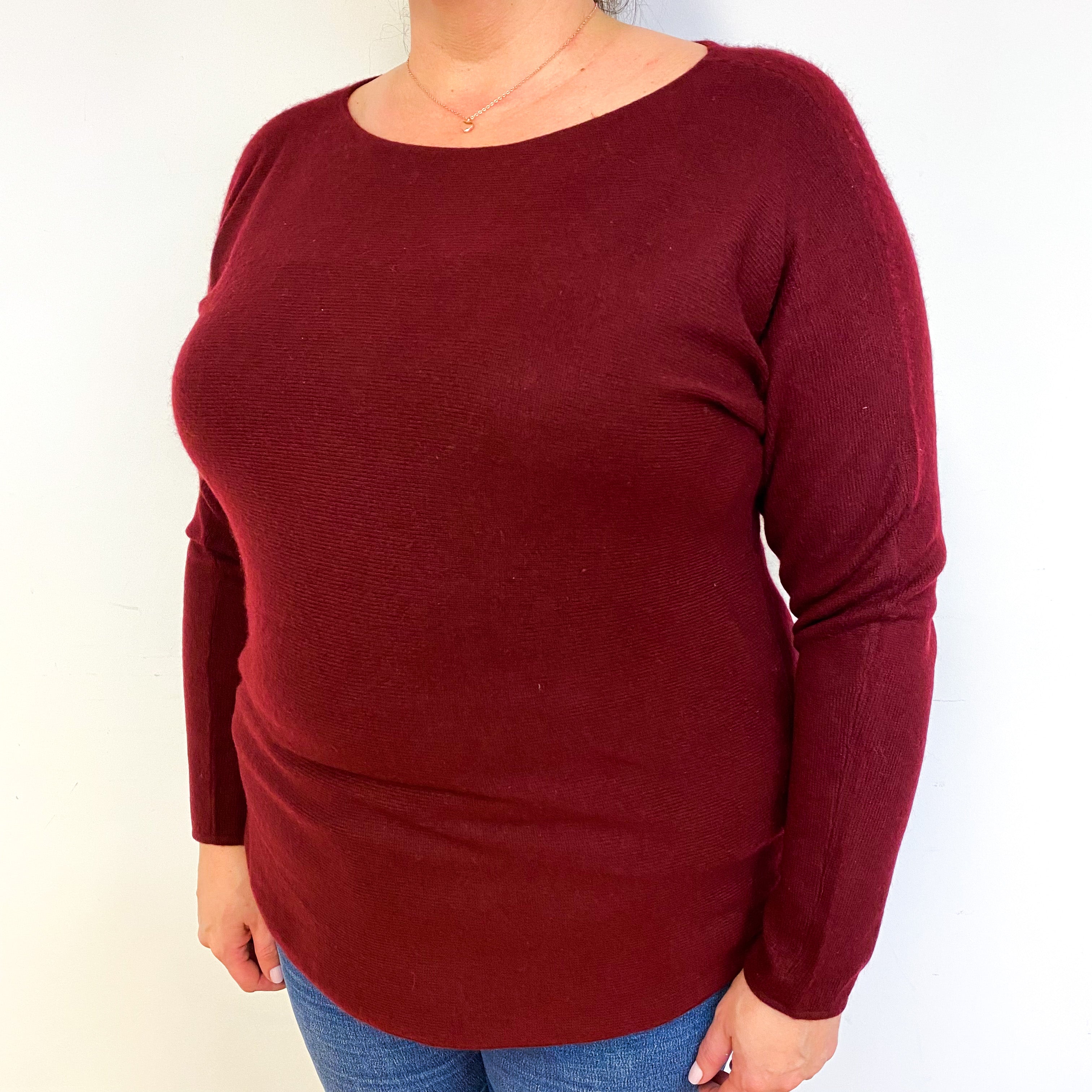 Burgundy Red Cashmere Crew Neck Jumper Extra Large/Petite