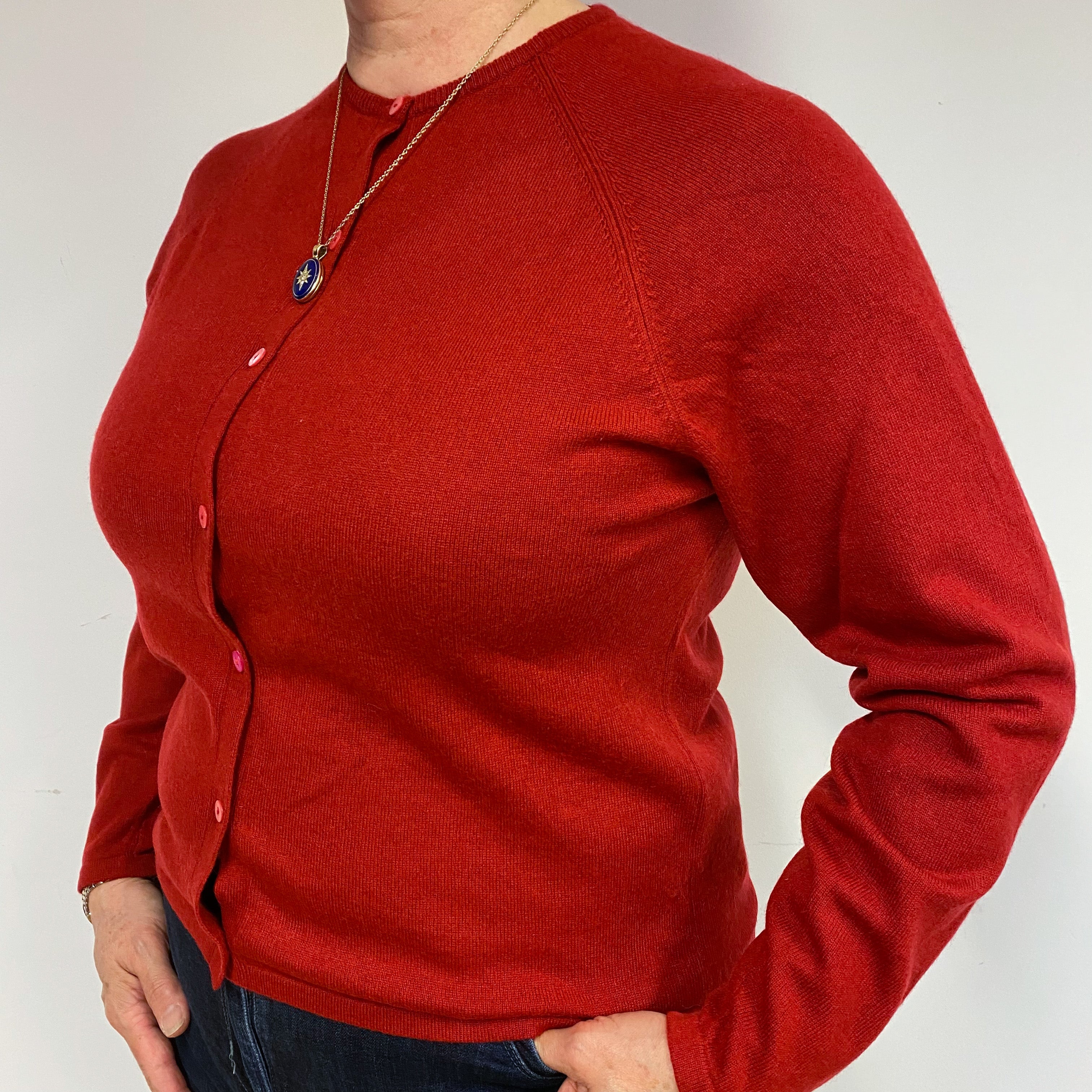 Post Box Red Cashmere Cardigan Large