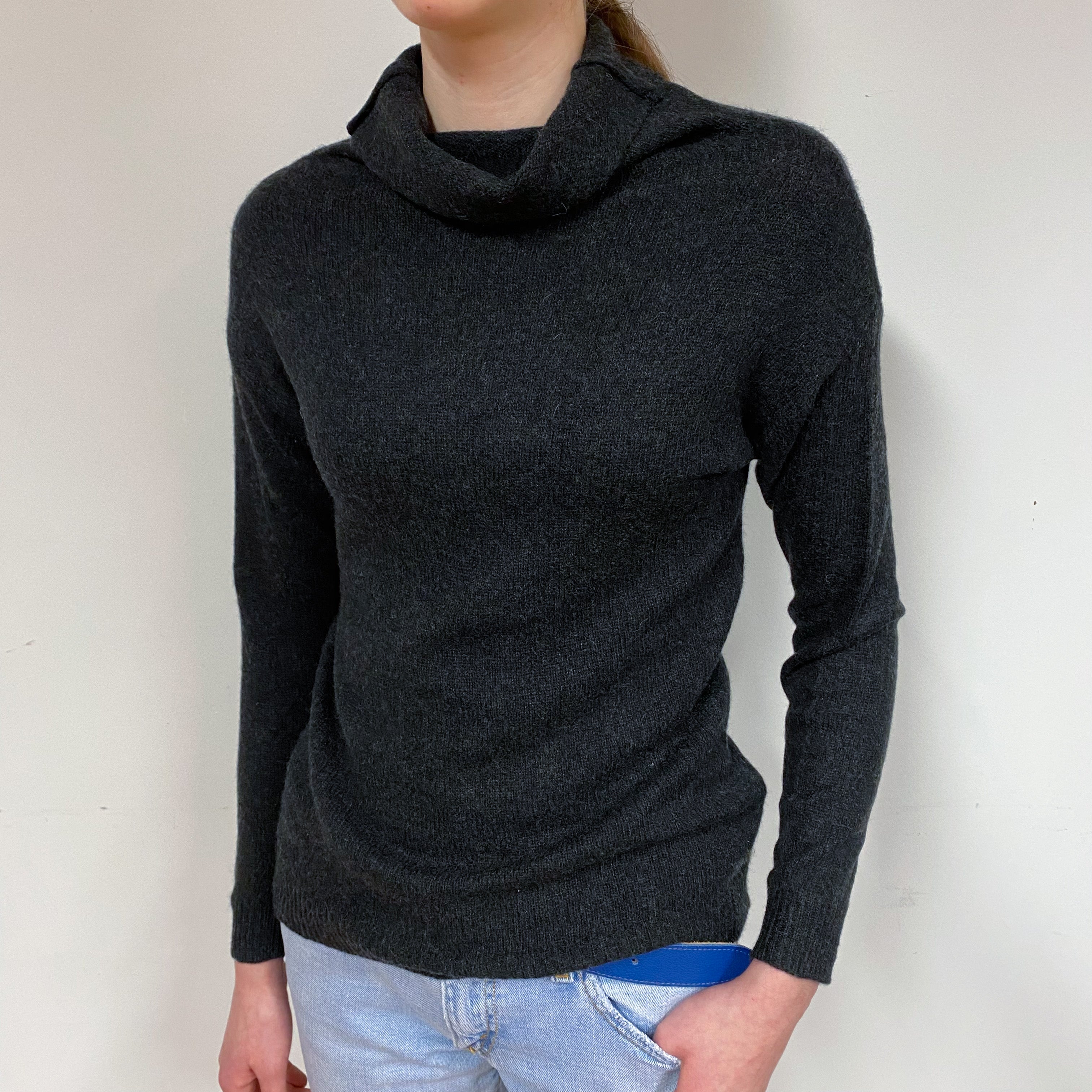 Charcoal Grey Cashmere Cowl Neck Jumper Extra Small