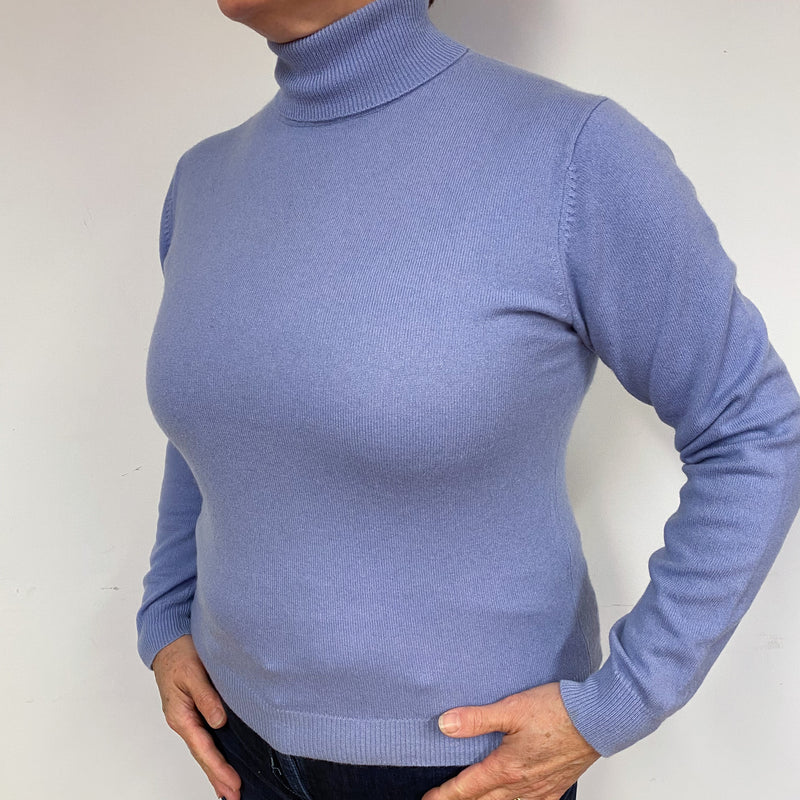Pale Purple Cashmere Polo Neck Jumper Large