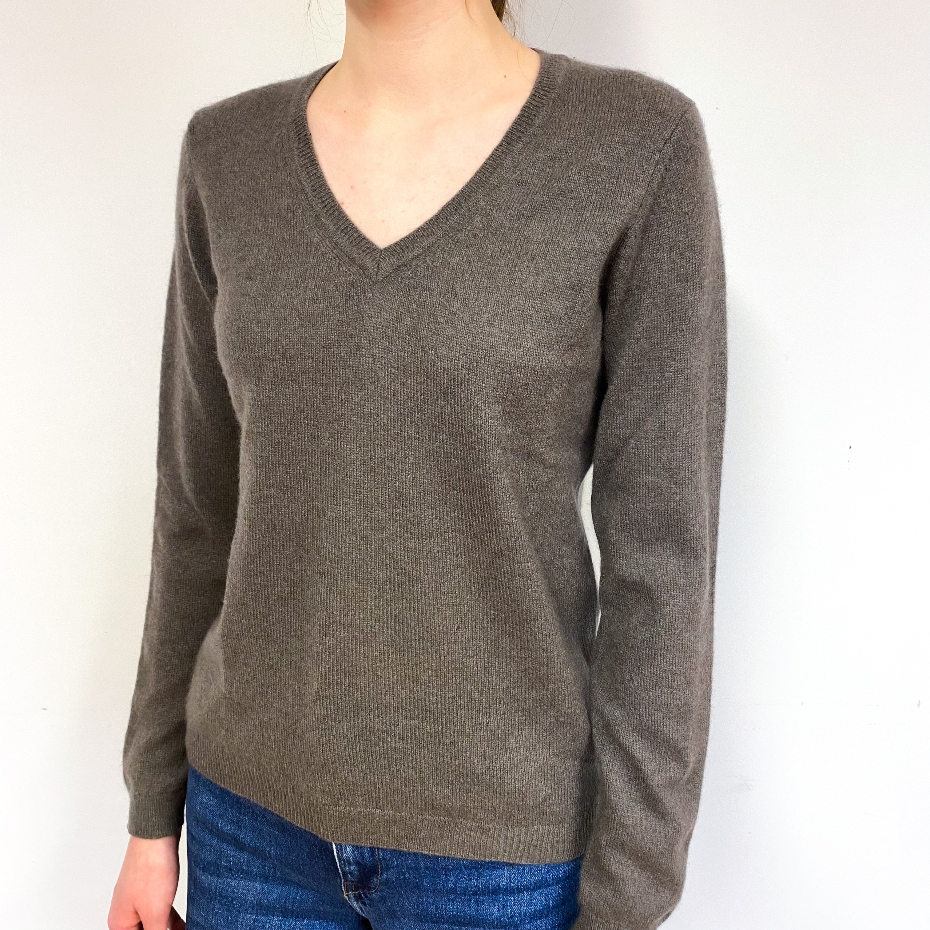 Muted Brown Cashmere V-Neck Jumper Extra Small