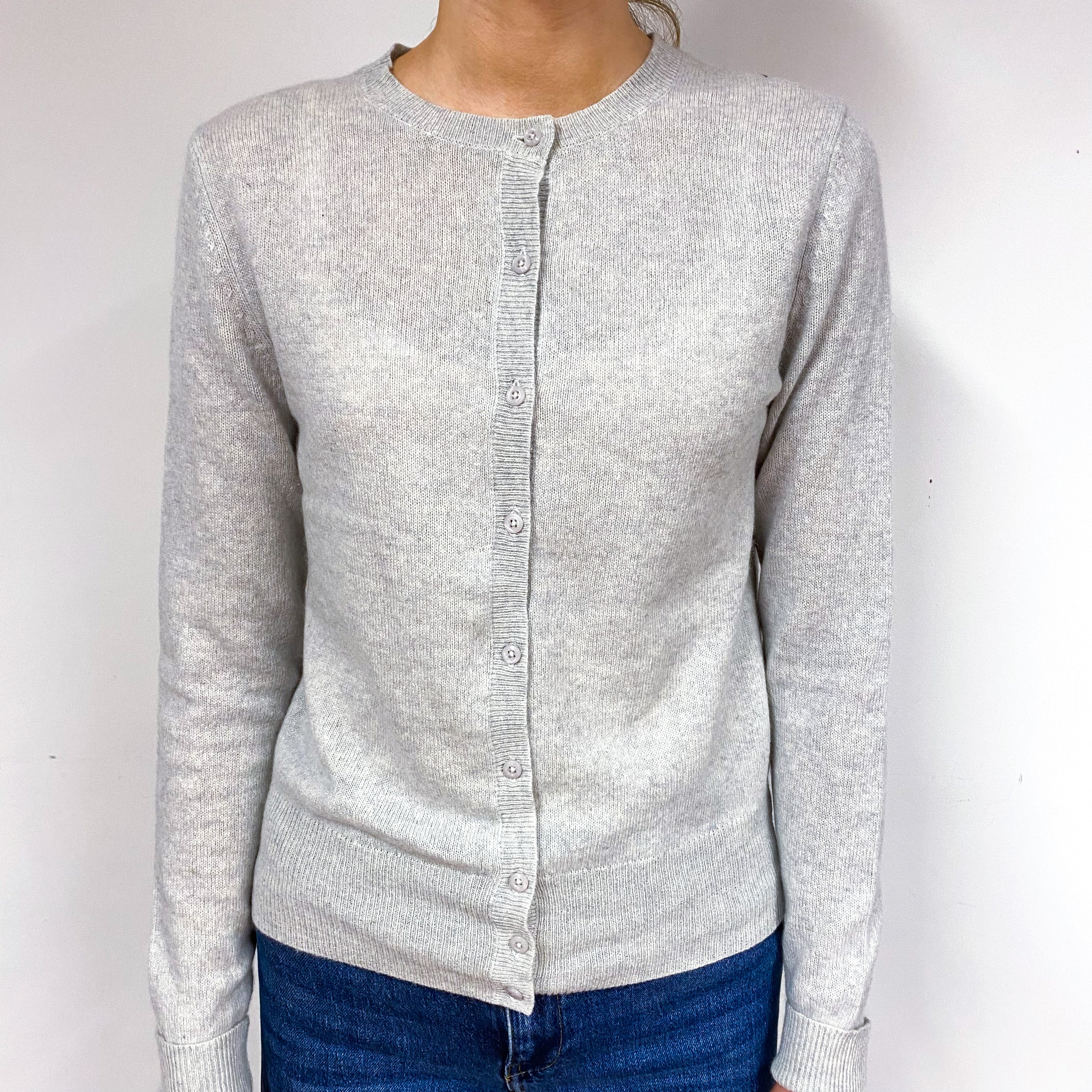 Pale Grey Cashmere Crew Neck Cardigan Extra Small/Petite
