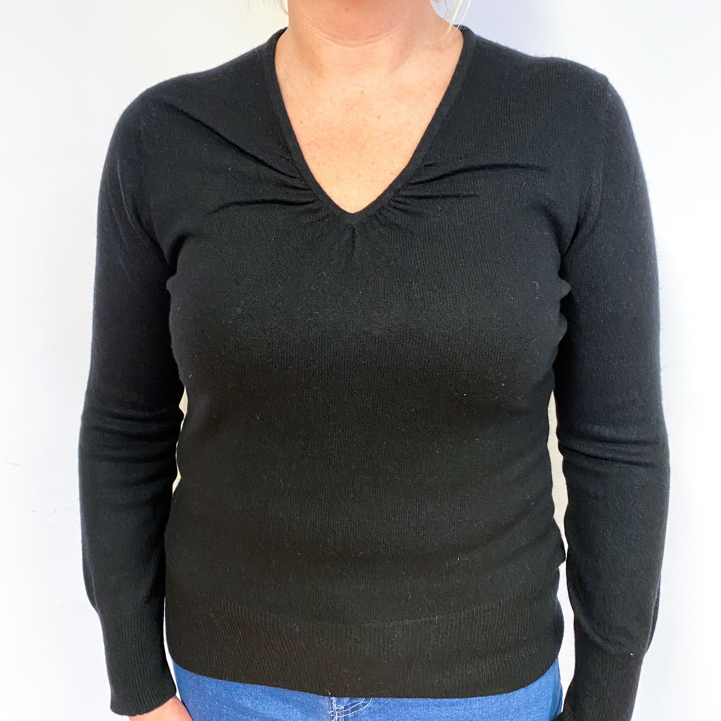 Black Cashmere Ruched V-Neck Jumper Large