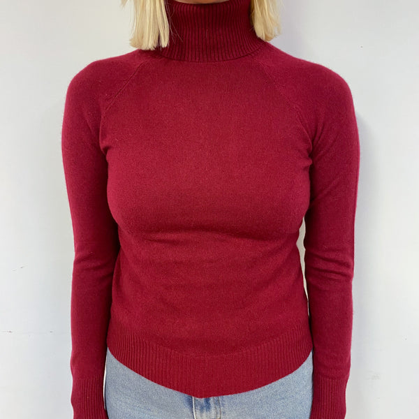 Burgundy Red Cashmere Polo Neck Jumper Small