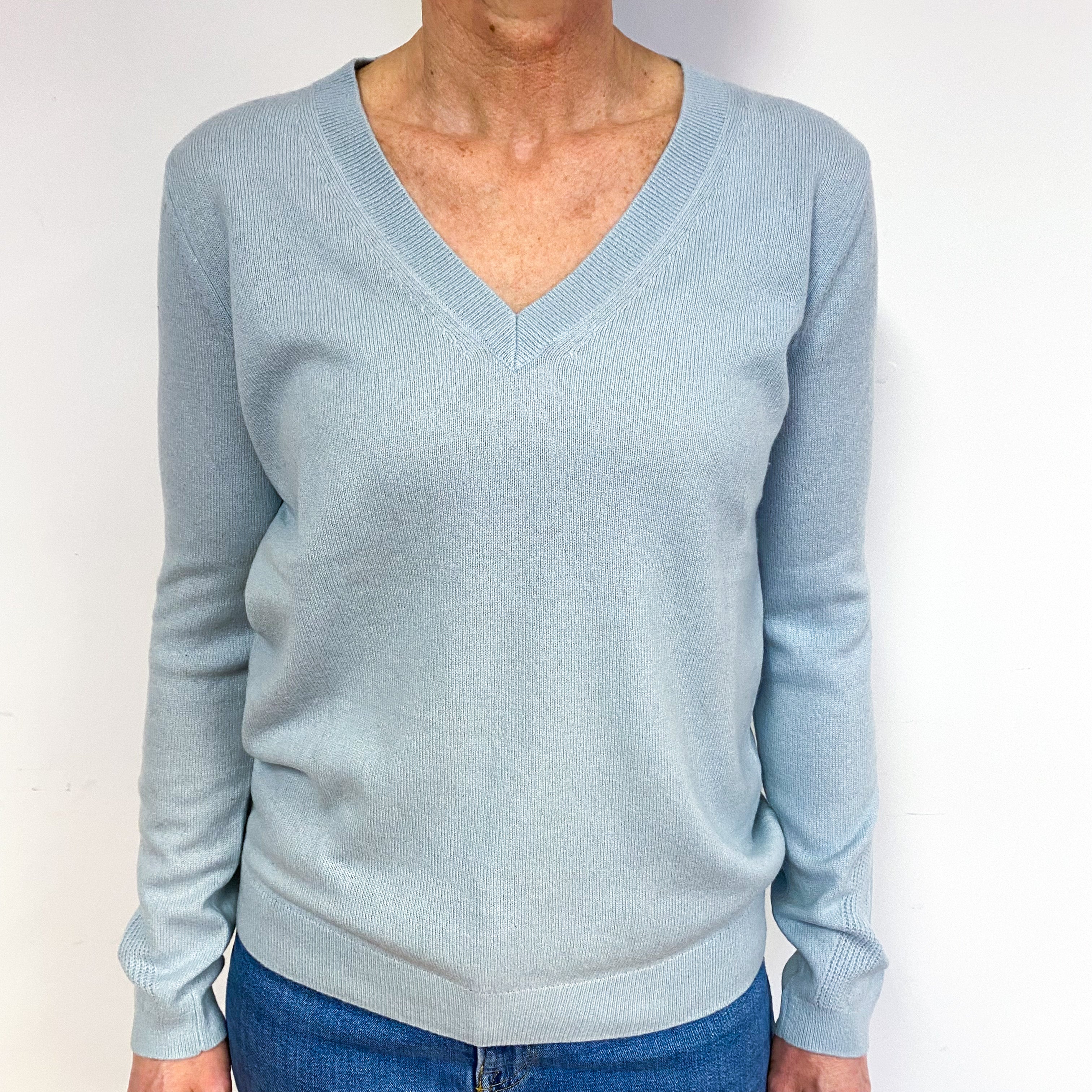Aqua Blue Cashmere V-Neck Jumper Medium