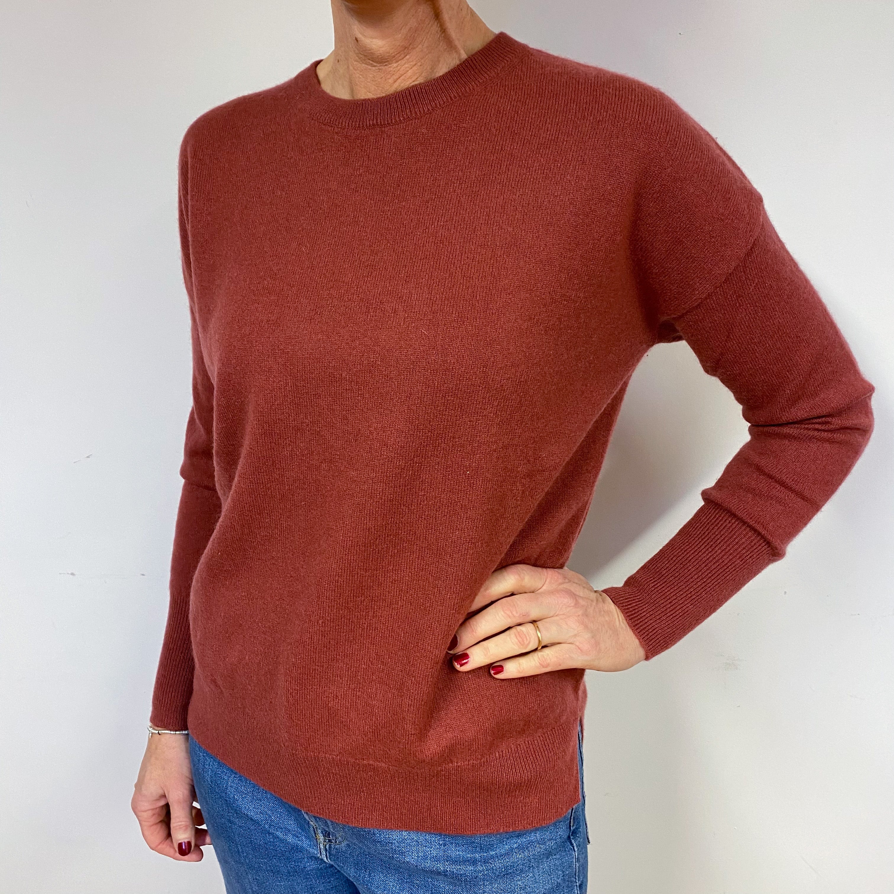 Brick Red Cashmere Crew Neck Jumper Medium