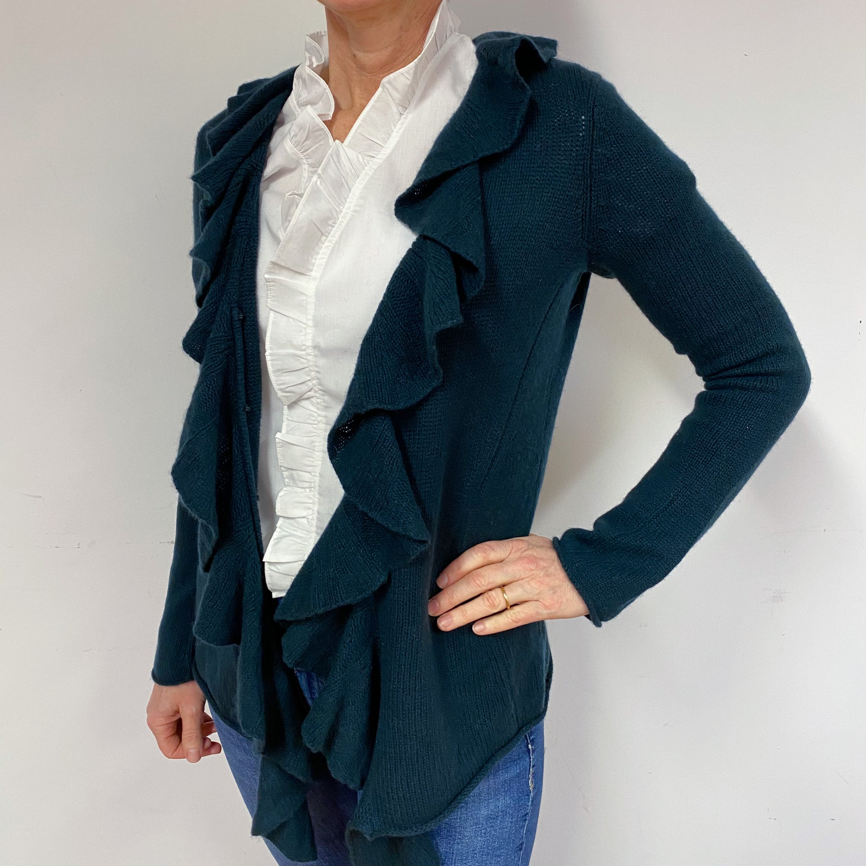 Bottle Green Edge to Edge Cashmere Cardigan Medium