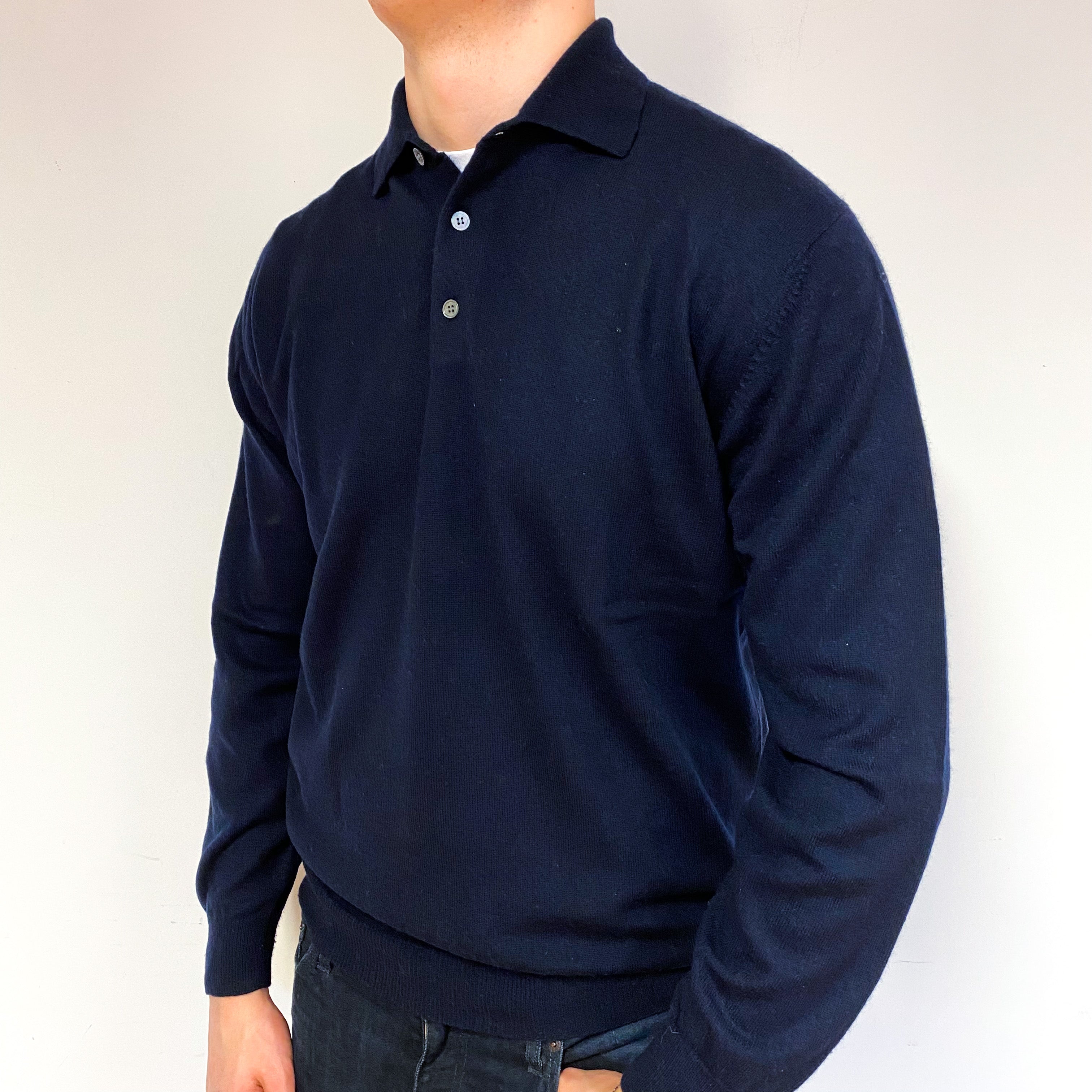 Men's Dark Navy Blue Cashmere 1/4 Button Jumper Extra Large