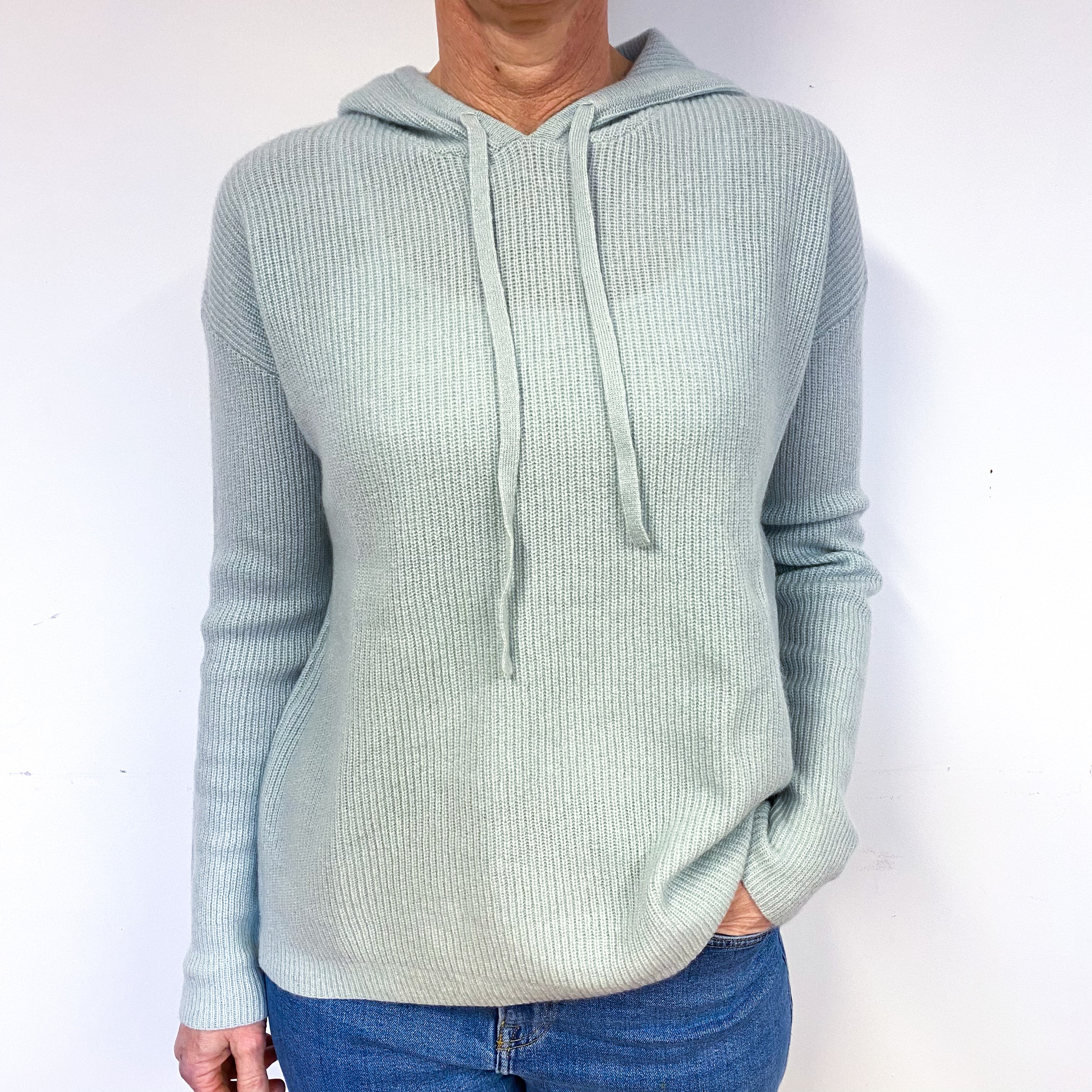 Pale Mint Green Slouchy Cashmere Hoodie Jumper Medium