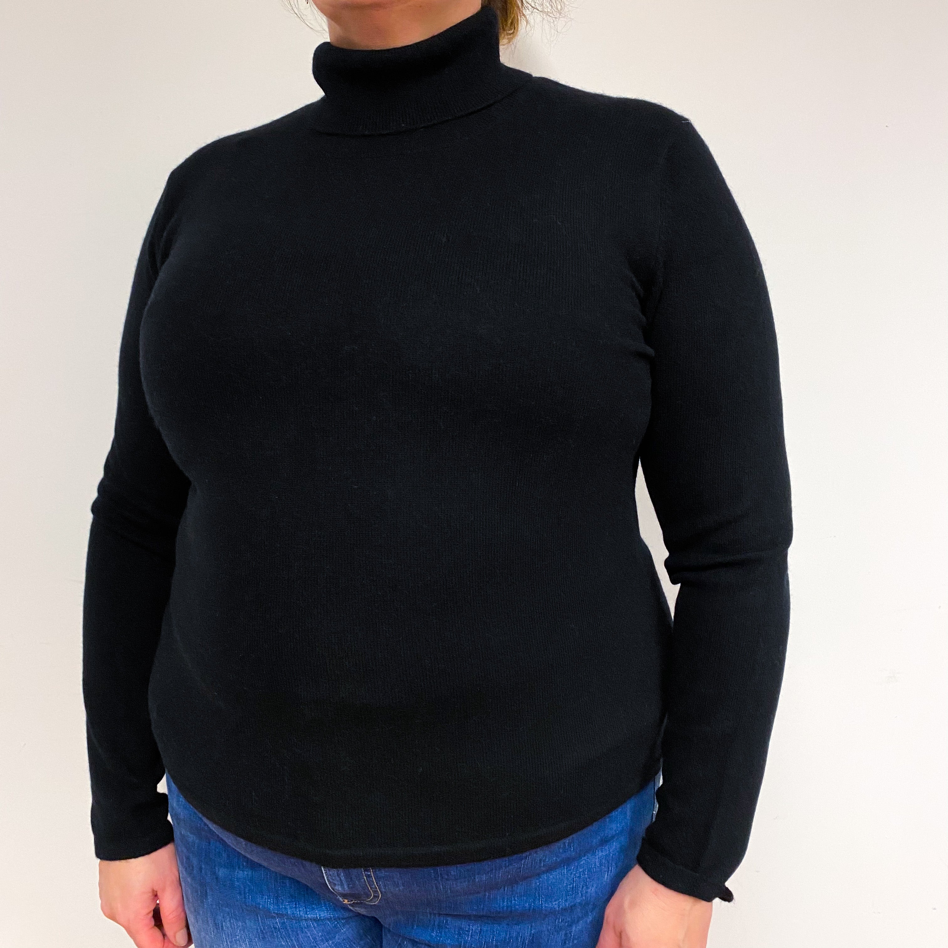 Black Cashmere Polo Neck Jumper Extra Large