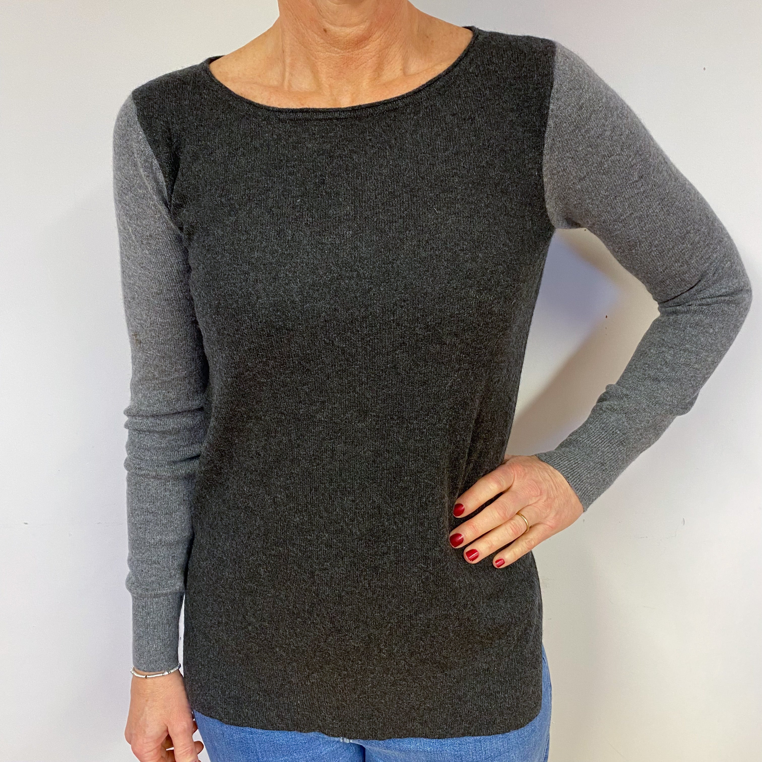 Slate and Steel Grey Cashmere Crew Neck Jumper Medium