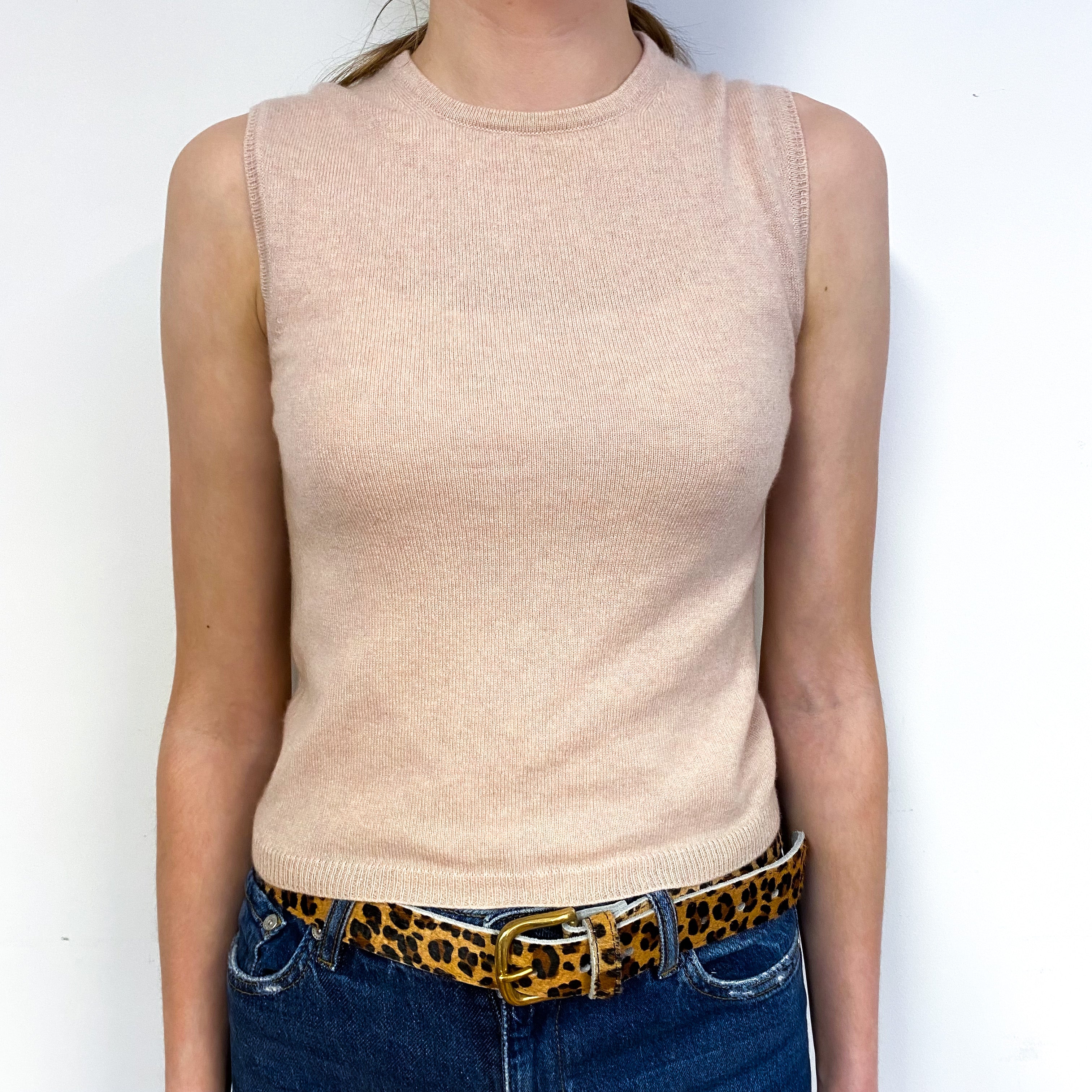 Nude Pink Cashmere Crew Neck Tank Top Extra Small