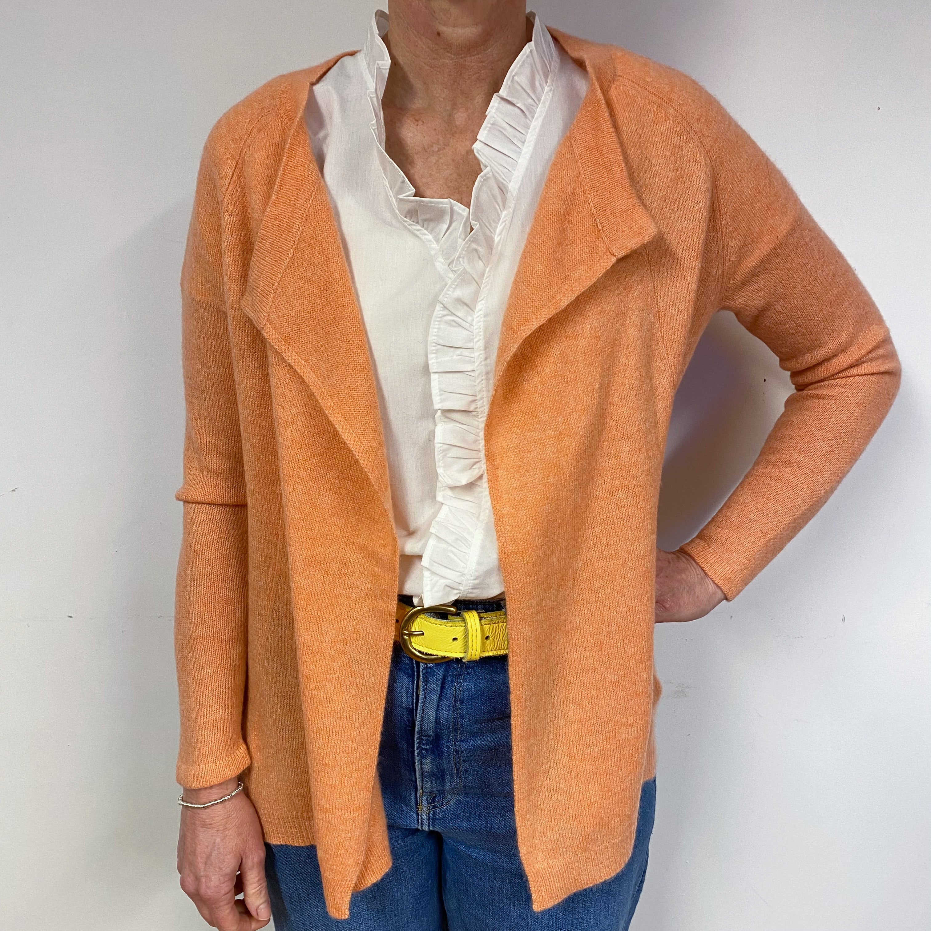 Peach Orange Cashmere Edge to Edge Cardigan Medium