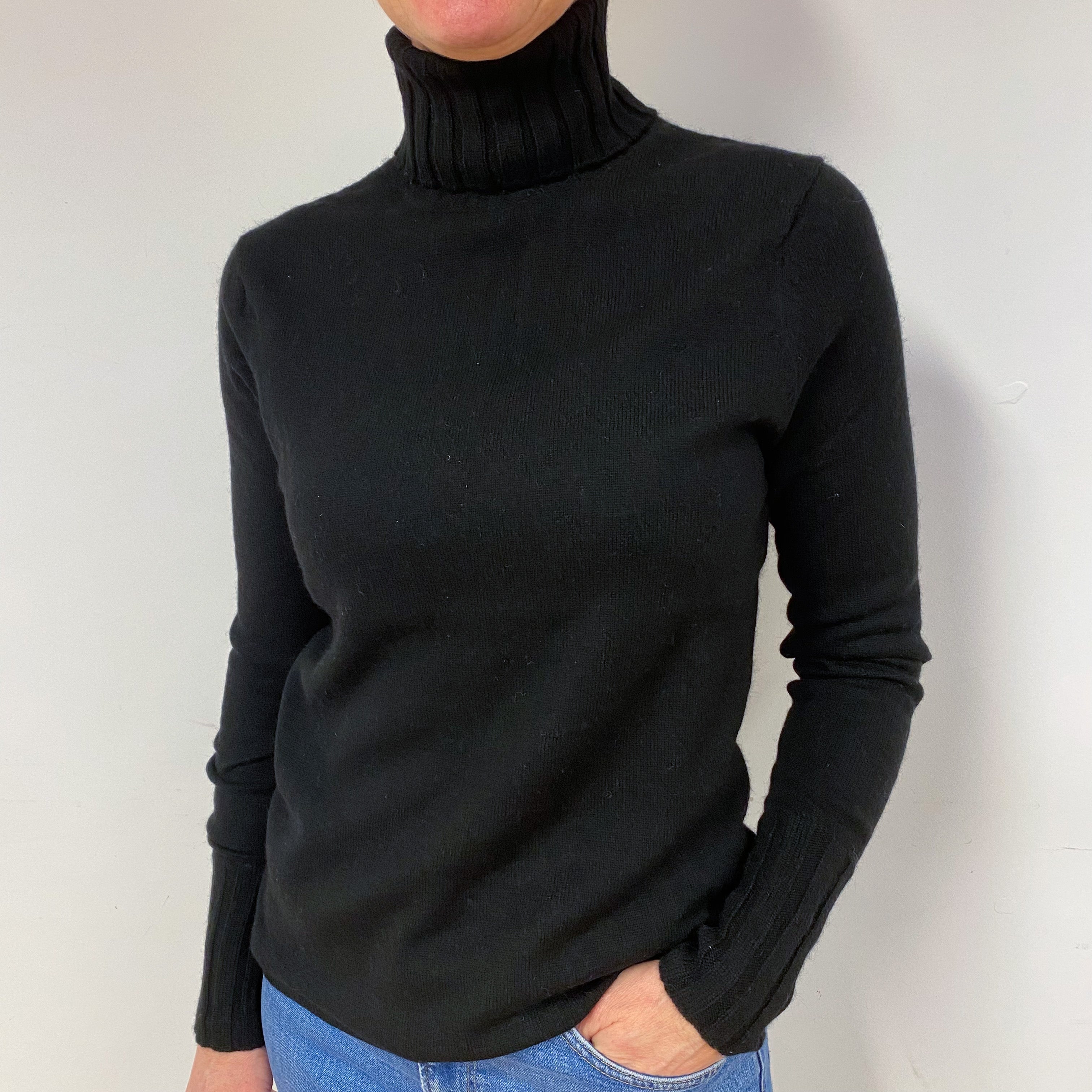 Black Cashmere Polo Neck Jumper Medium