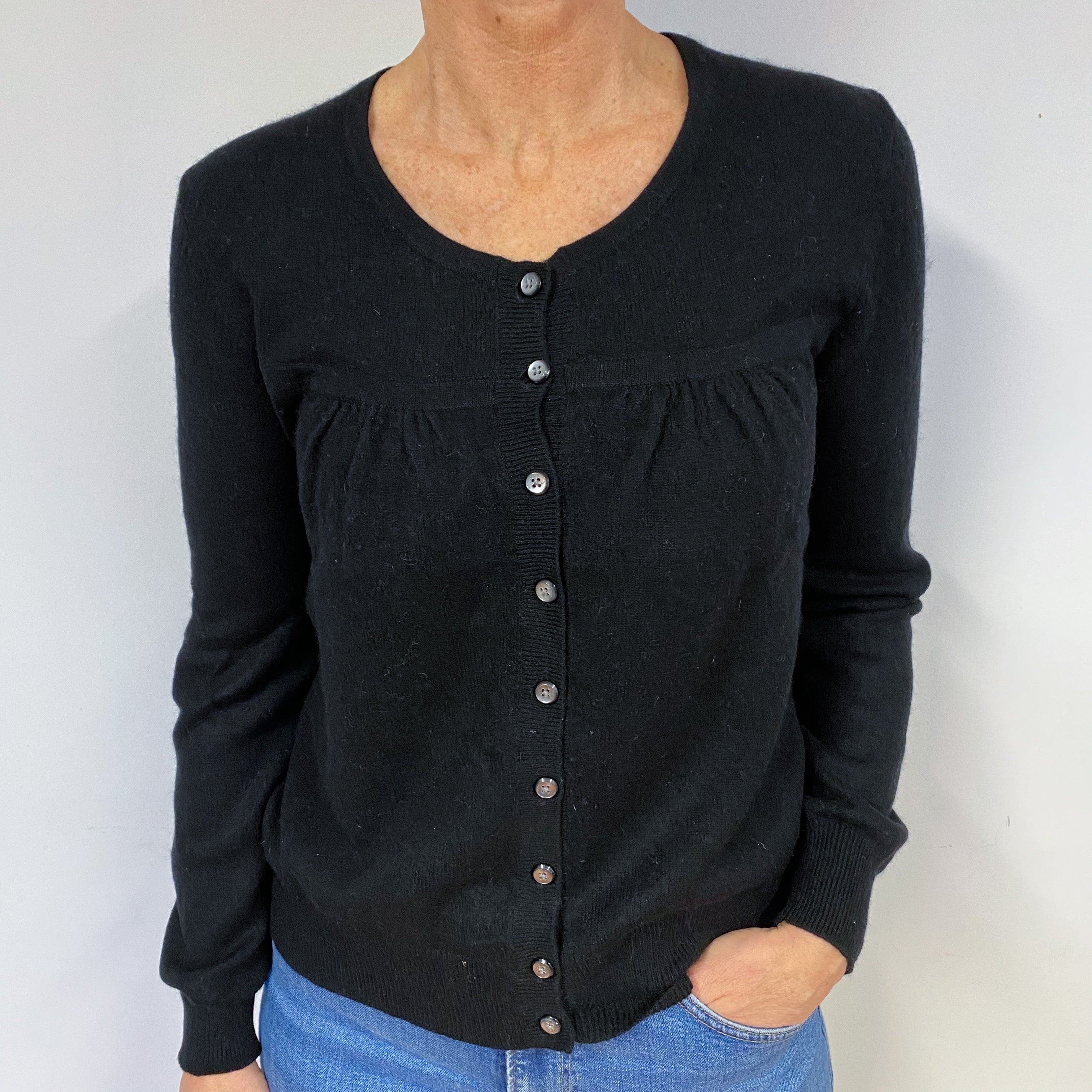 Black Cashmere Crew Neck Cardigan Medium