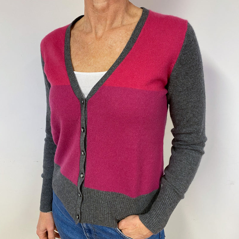 Pink and Grey Cashmere V-Neck Cardigan Medium