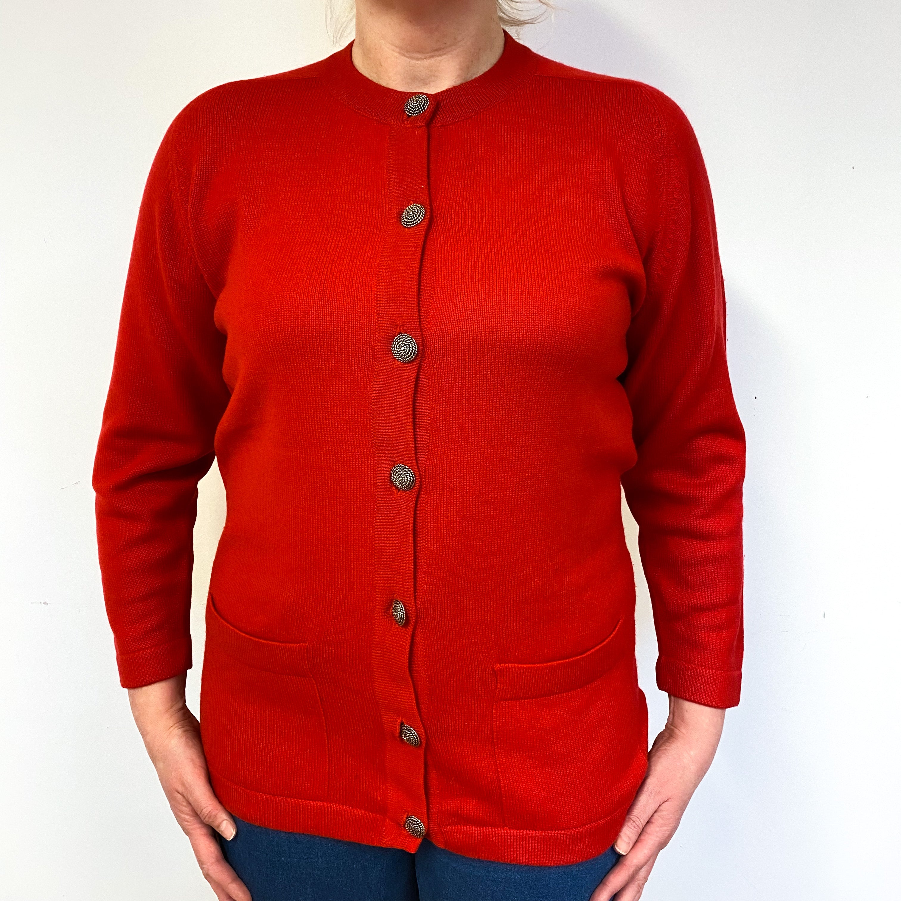 Scarlet Red Vintage Cashmere Crew Neck Cardigan Large